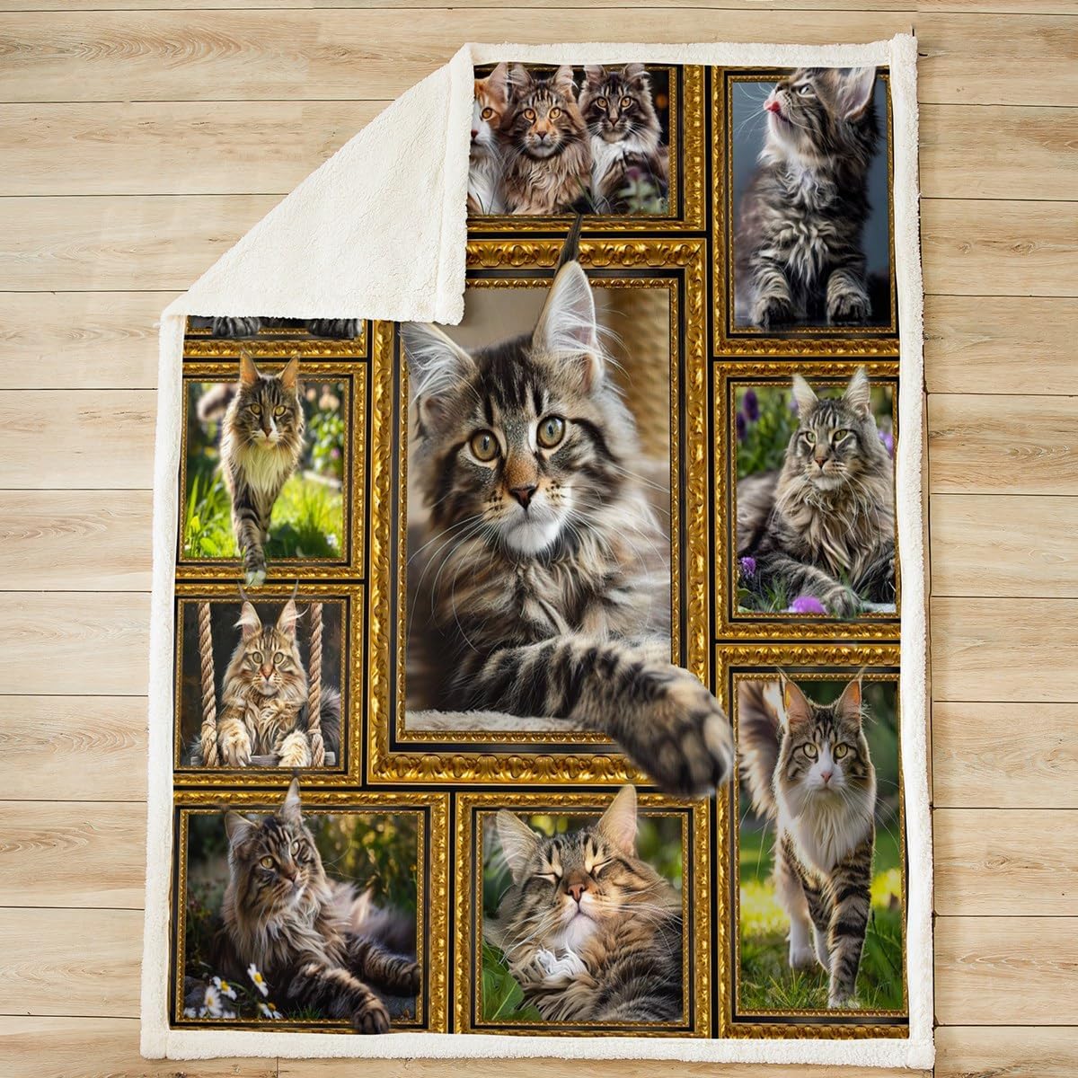 Feelyou Maine Coon Fleece Throw Blanket for Bed Sofa Couch Cute Cat Plush Blanket Queen 90"x90" Kawaii Kitten Pet Sherpa Blanket Gift for Maine Coon Lover Fuzzy Blanket Flannal Blanket