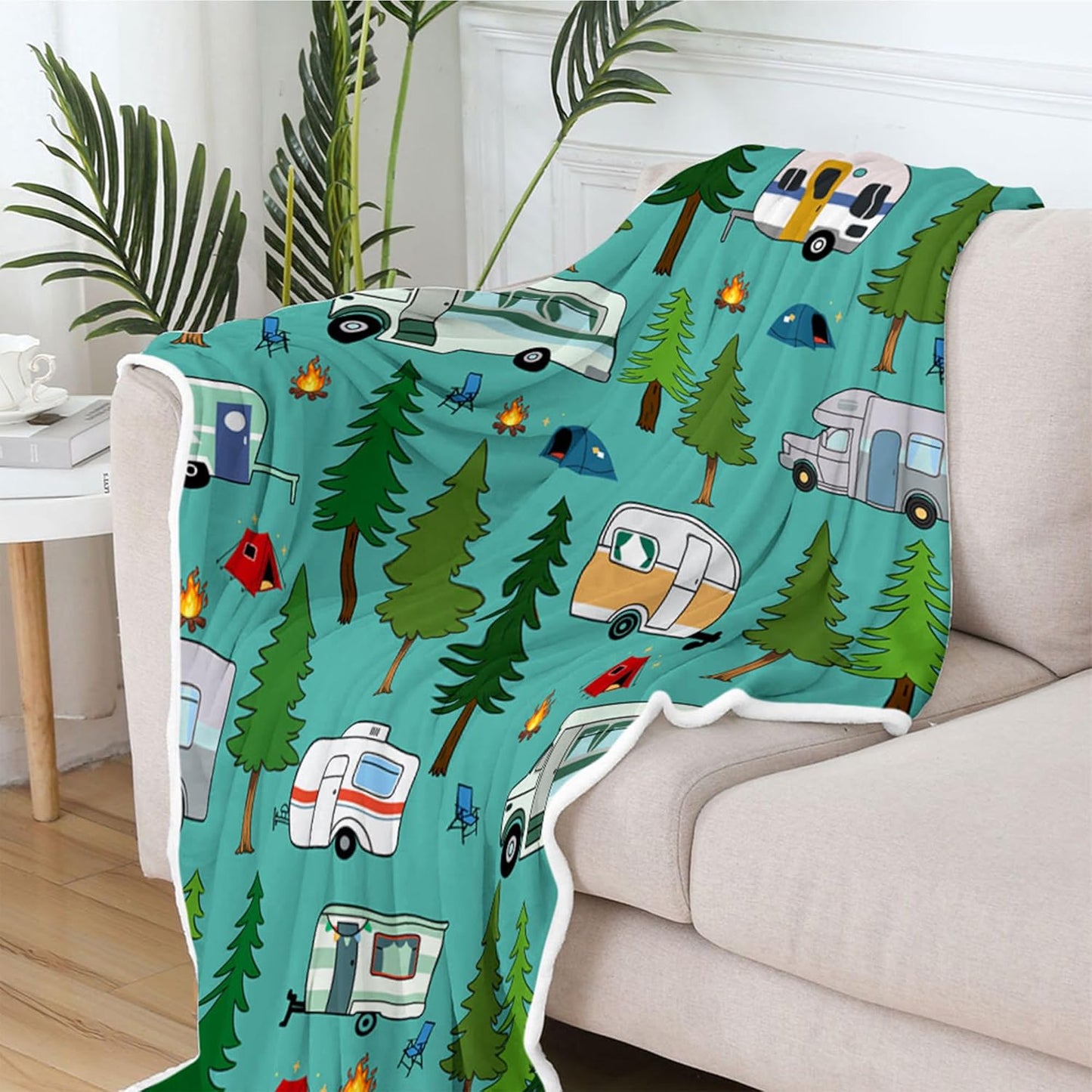 Travel Throw Blanket, Camping Blanket, Camper Decor Blanket,Outdoor Throw Blanket,Happy Camping Soft Plush Fluffy Blankets Camper Bedding for Bed Sofa Couch Camping Gifts 50x60inch