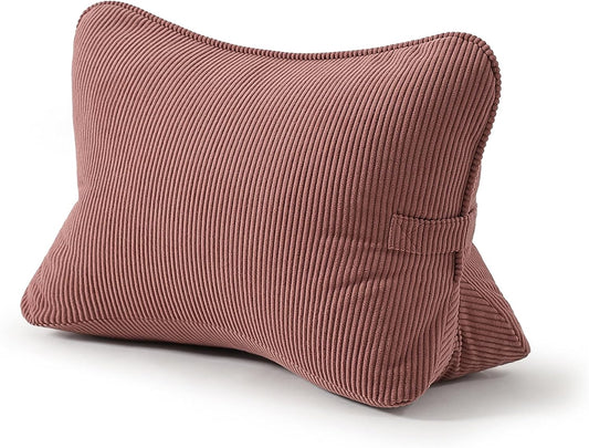 Corduroy Back Pillow for Sitting Up & Reading, Ergonomic Triangle Lumbar Support Cushion for Sofa, Armchair & Bed, Removable Cover, Brick Brown