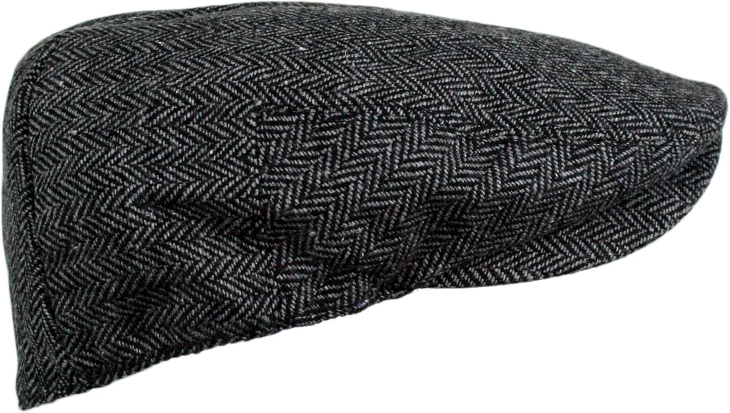 Wonderful Fashion Men's Classic Herringbone Tweed Wool Blend Newsboy Ivy Hat (Large/X-Large, Charcoal)
