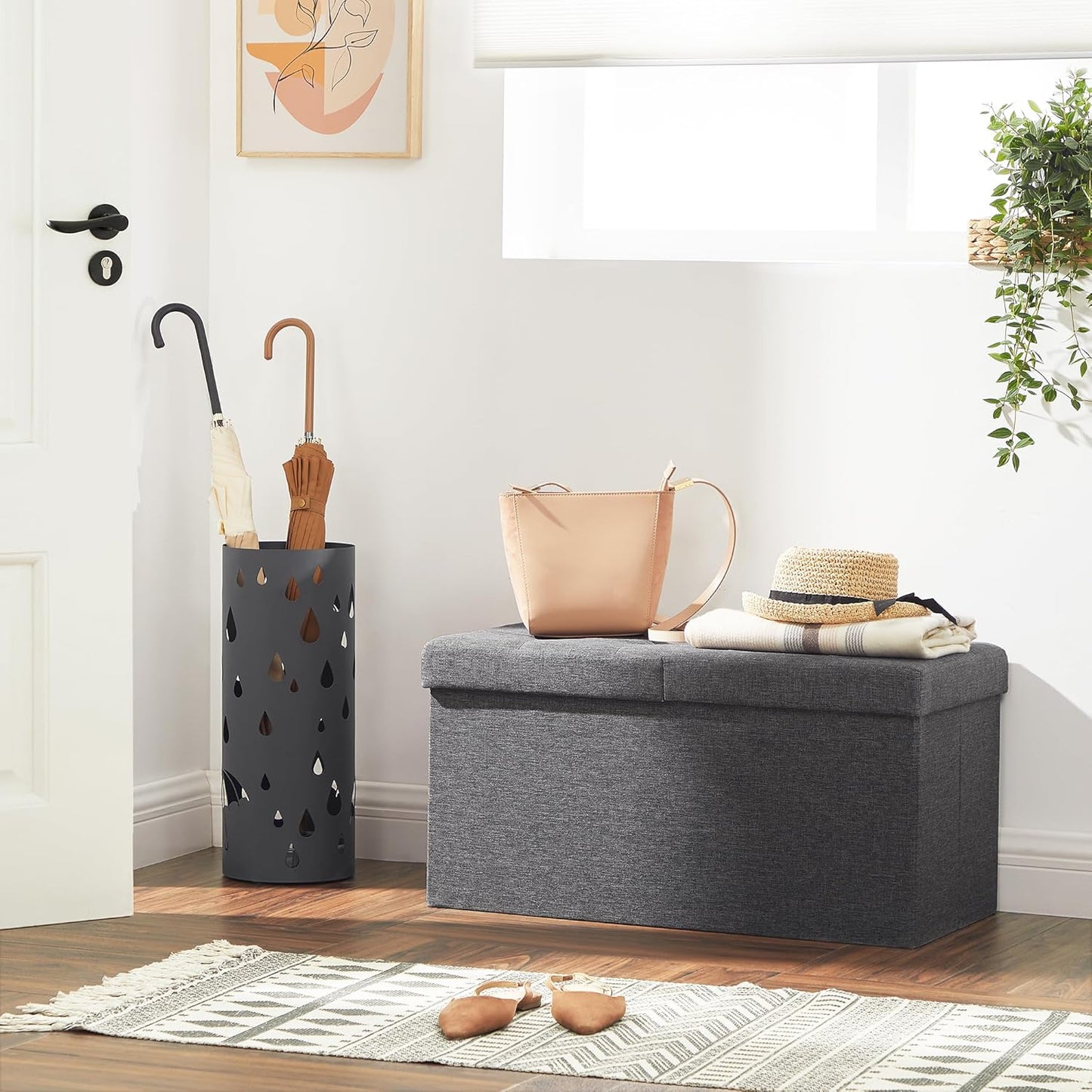 SONGMICS MAZIE Collection - 30 Inches Storage Ottoman, Foldable Storage Bench with Flipping Lid, 660 lb Load Capacity, for Entryway, Living Room, Bedroom, Dark Gray ULSF46GYZ