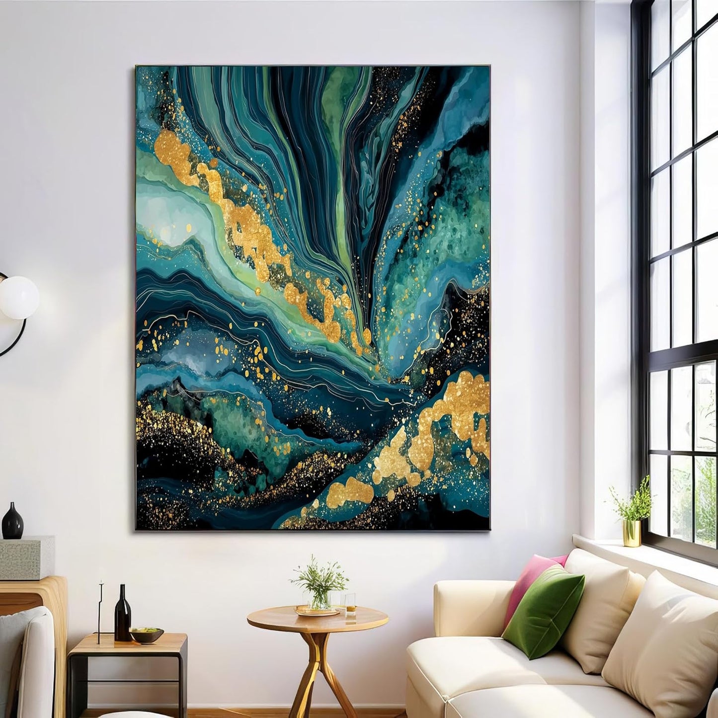 GDJSMIN Abstract Marble Texture Wall Art, Luxurious Gold Foil Spots Poster for Reading Room Living Room Decor 12x 16 inch Unframed