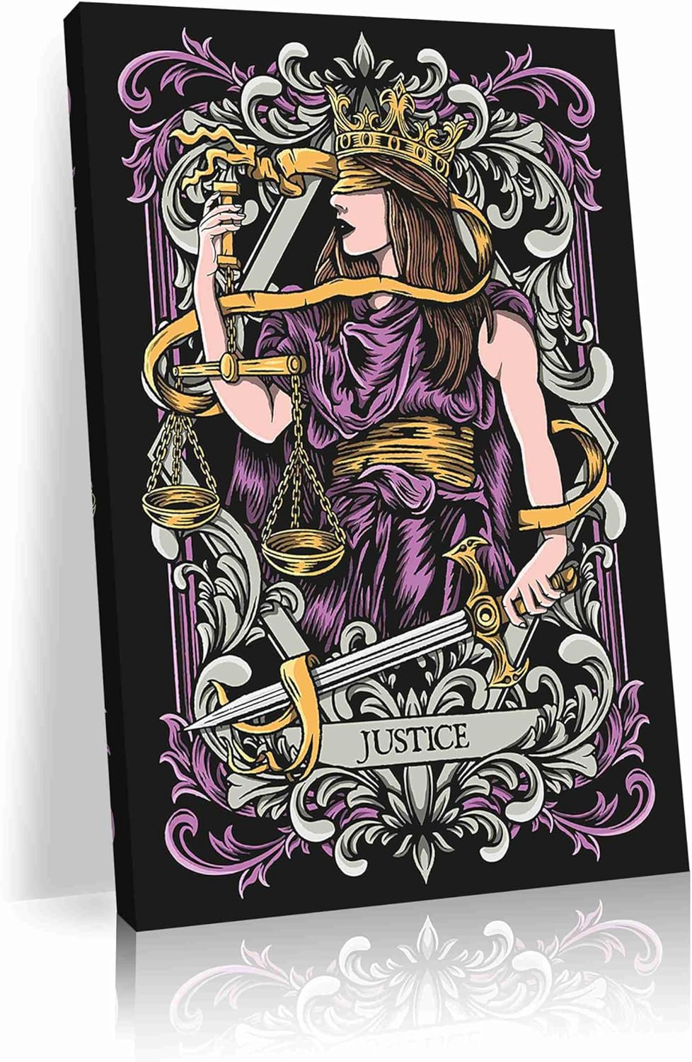 Gothic Justice Tarot Card Art Print, Medieval Fantasy Wall Decor, Alternative Mystical Witch Vintage Gothic Tarot Poster Home Decor Gift(L18 xW12-CANVAS)