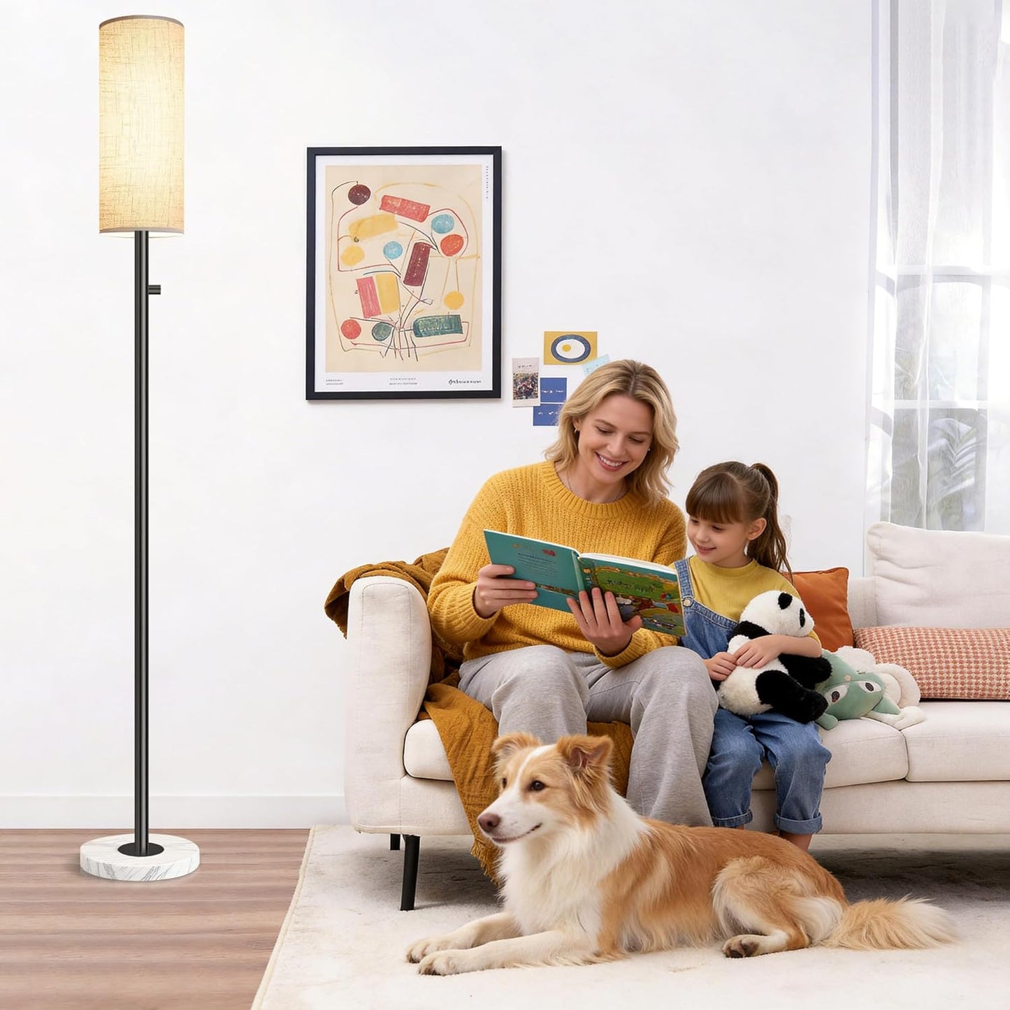 Black Floor Lamp for Living Room, Dimmable Floor Lamp with LED Bulb,Modern Standing Lamp with Marble Base,Tall Floor Lamps for Bedroom Reading Office Corner Nursery