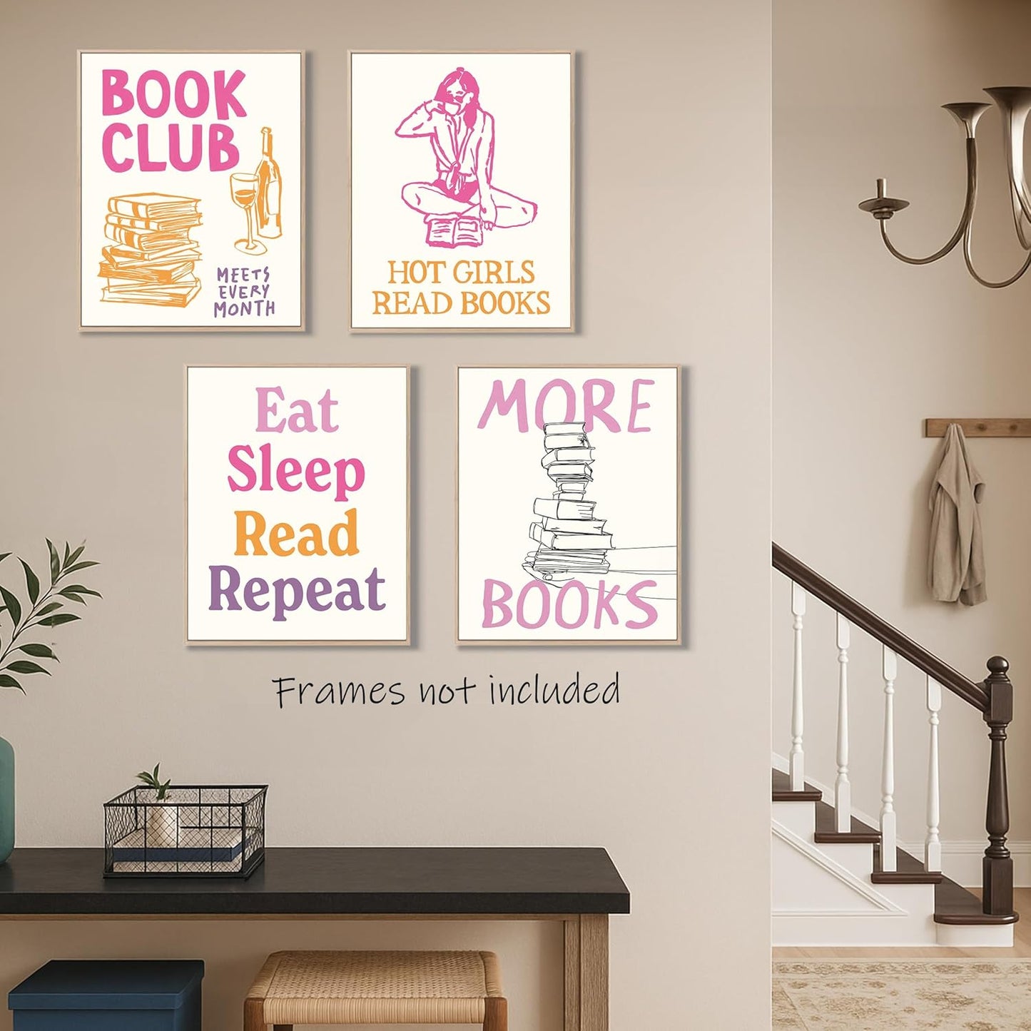 Aychlithic Book Club Decor Posters - Book Lovers Bookish Gift, Trendy Girly Preppy Room Decor, Reading Room Poster Prints Wall Art for Dorm Library Reading Corner Unframed 8x10 Inch, Set of 4