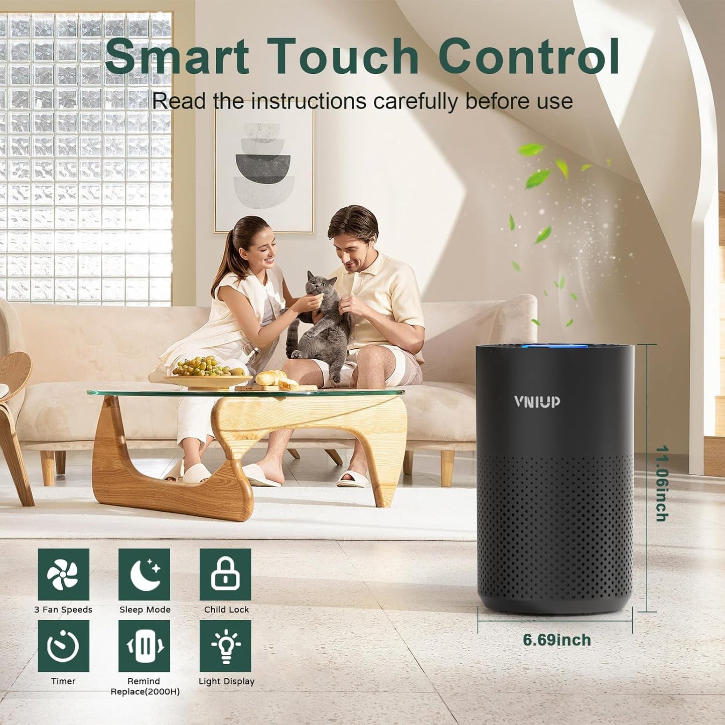 Air Purifiers for Bedroom Home up to 1250 ft², Vniup H14 True HEPA Room Air Purifiers for Bedroom, with Fragrance Function Sleep Mode& Light Mode Air Cleaner for Pet Dander Odor Dust Smoke