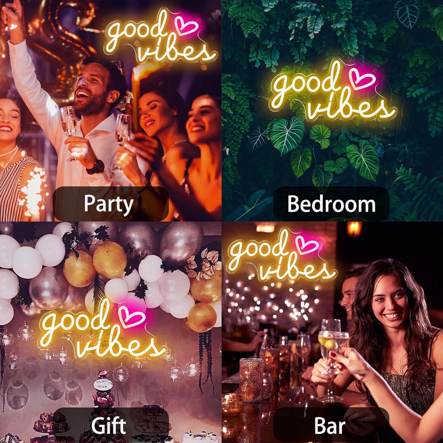 Good Vibes Neon Signs for Wall Decor, Good Vibes Neon Lights 16x8inch, USB Operated Warm White LED Signs for Bedroom, Room, Wall Decor, Birthday Party, Wedding, Salon, Bar, Home, Girl Cave