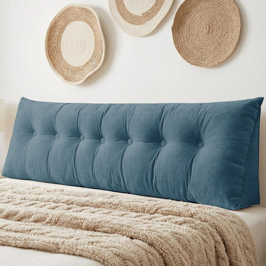 Headboard Pillow King, Large Triangular Wedge Headboard Pillow for Reading and Resting, Backrest Positioning Support Pillow with Removable Cover (Light Blue)