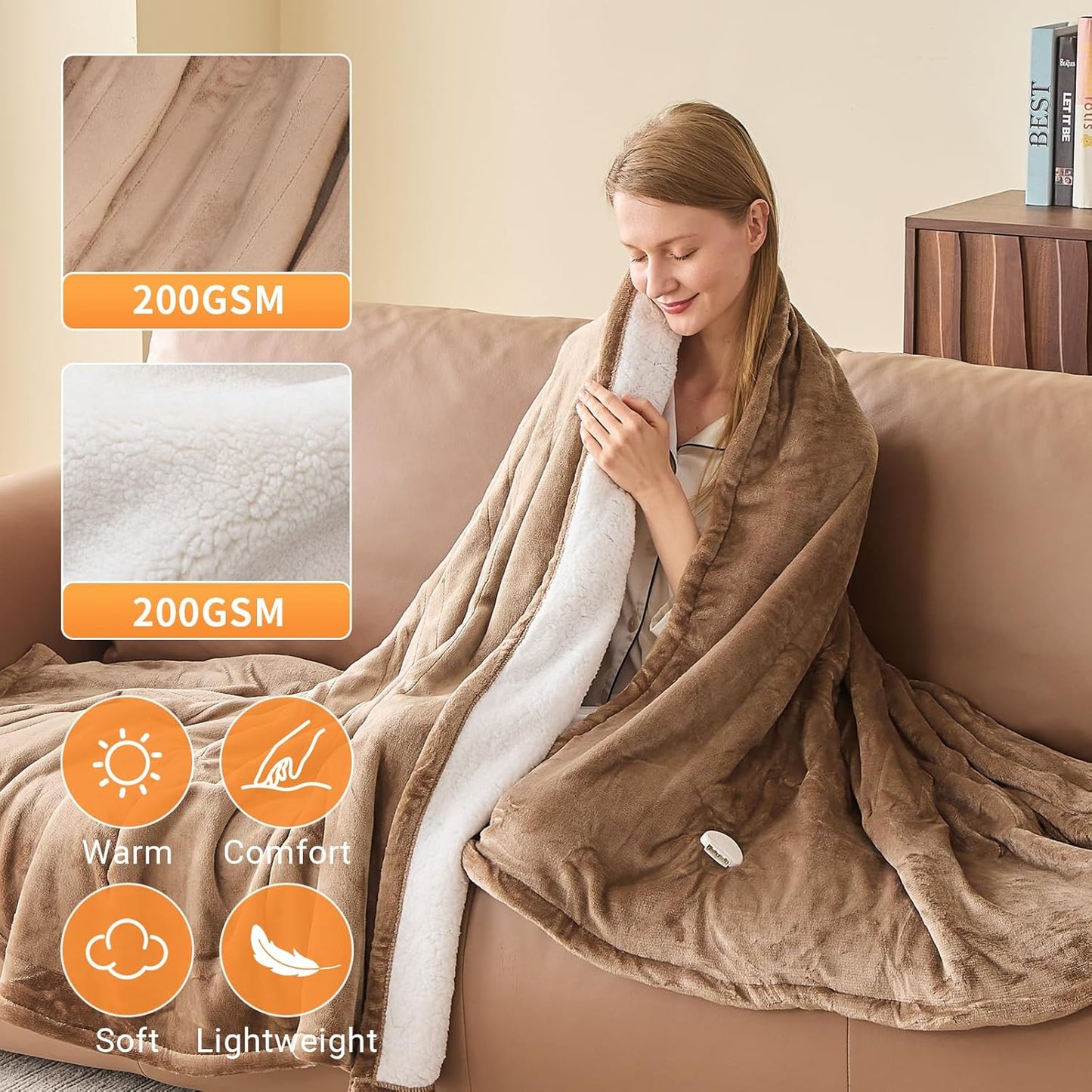 Electric Heated Blanket Full Size 72''x84'' Soft Flannel & Sherpa Electric Blanket with 10 Heating Levels, Automatically Shut Down After 8h with Overheat Protection Machine Washable
