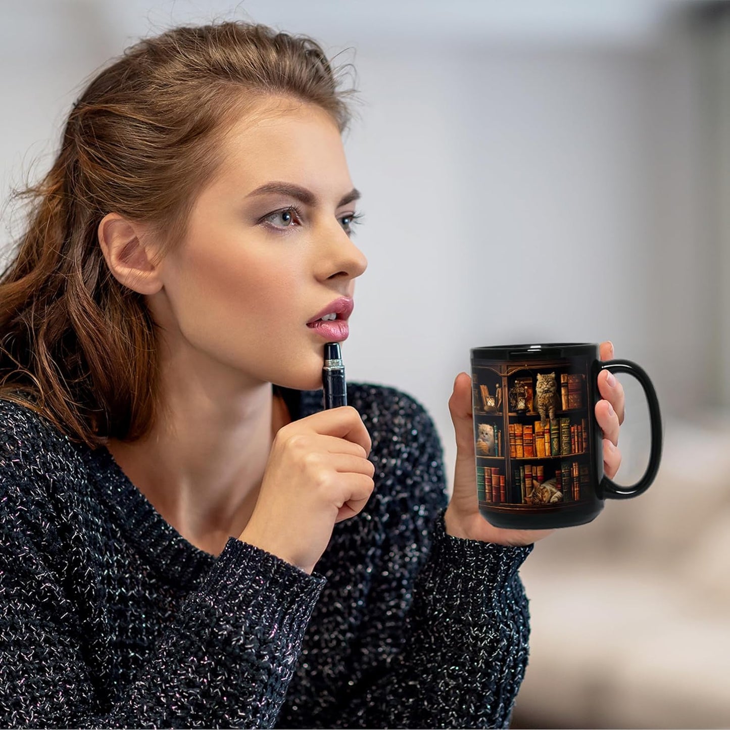 2IMT Cat Book Mug Book Lovers Gifts for Readers - Book Lover Bookish Gifts for Bookworm Women - Library Bookshelf Mug - Best Gift for Cat Lover - Reading Writer Women Black Coffee Cup 15oz