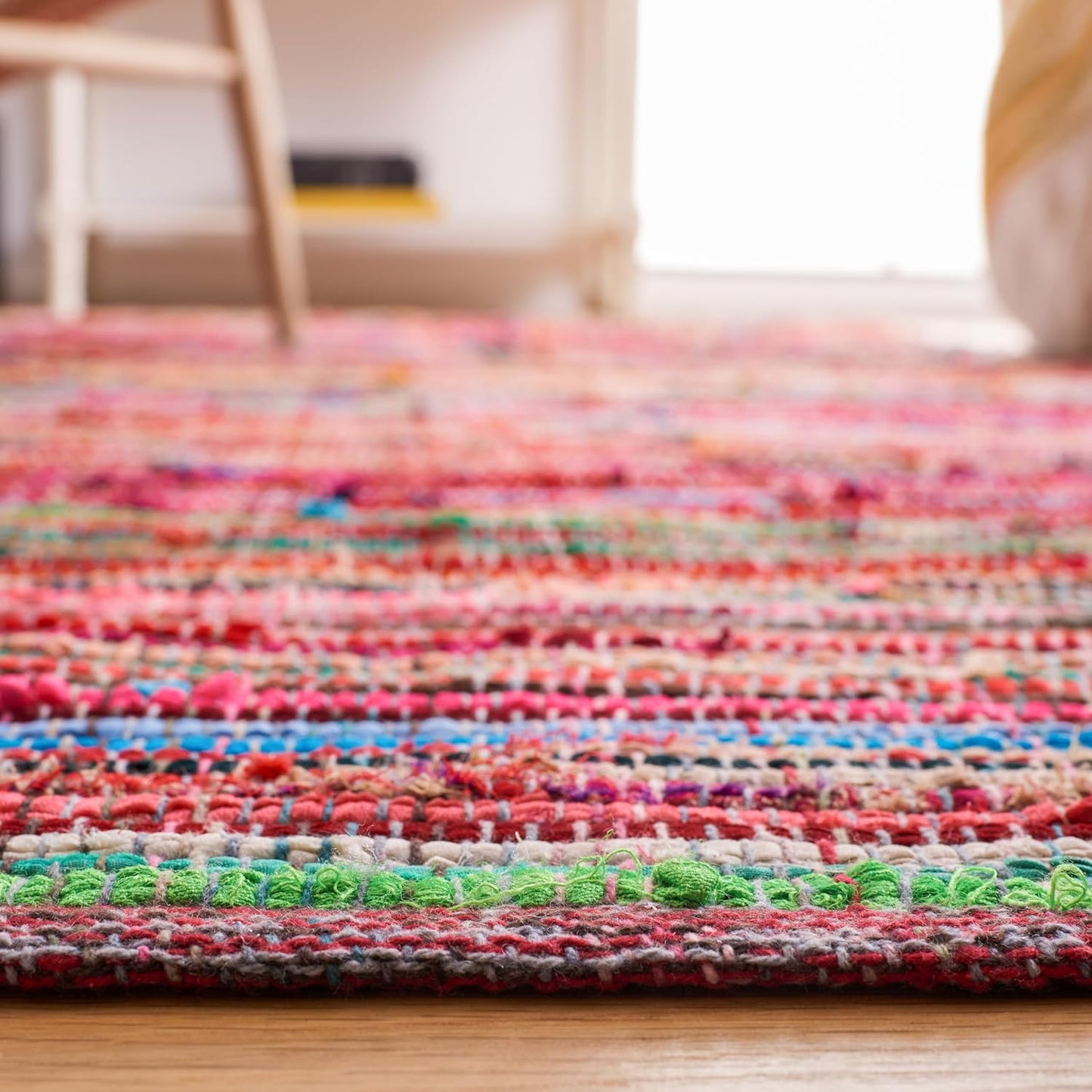 SAFAVIEH Rag Rug Collection Accent Rug - 2' x 3', Red & Multi, Handmade Boho Stripe Cotton, Ideal for High Traffic Areas in Entryway, Living Room, Bedroom (RAR240D)