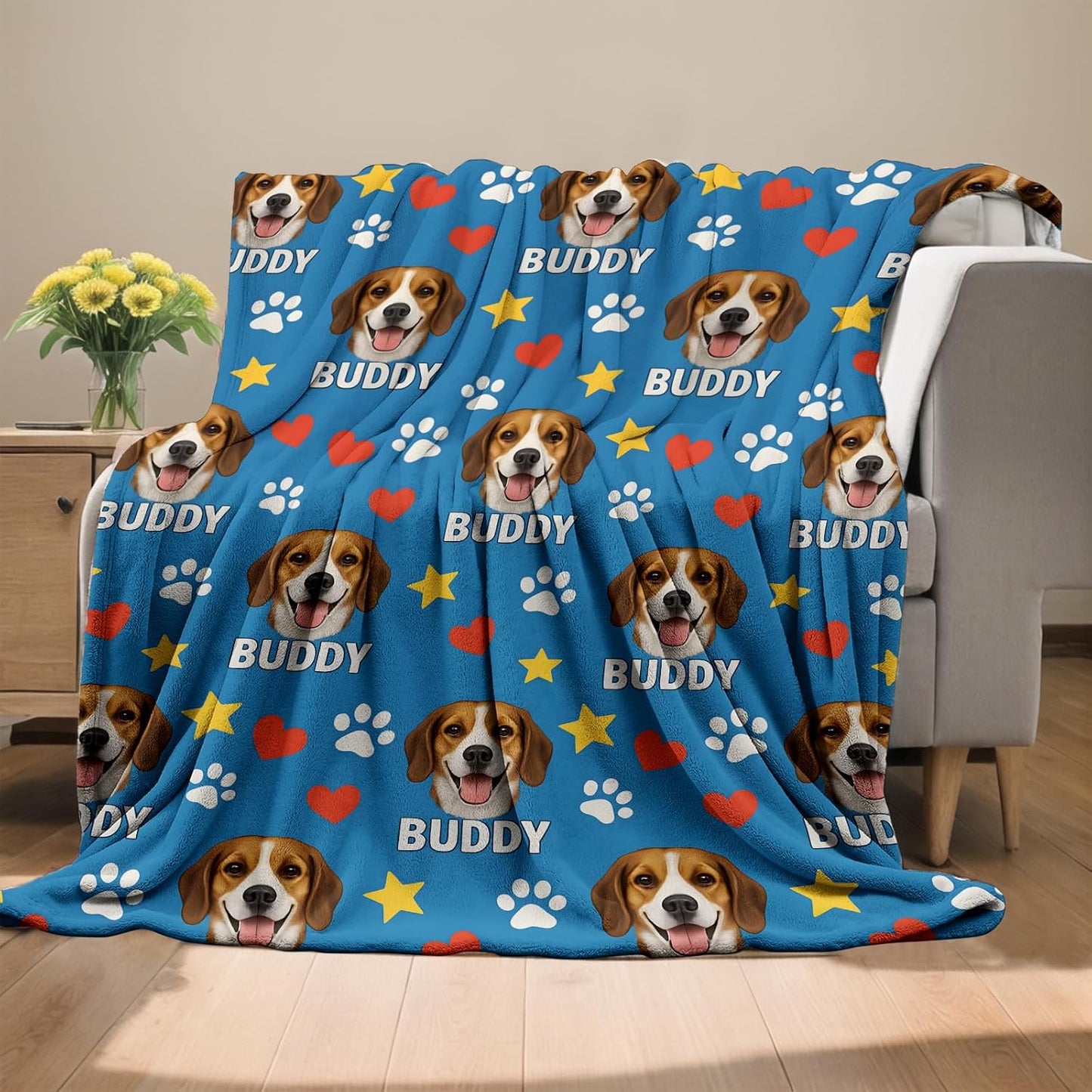 Fun Beagle Buddy Dog Blanket, Flannel Throw Blanket Soft Cozy Lightweight Blankets for Adults Women Kids Home Decor for Sofa Couch Bed 60x50 Inch