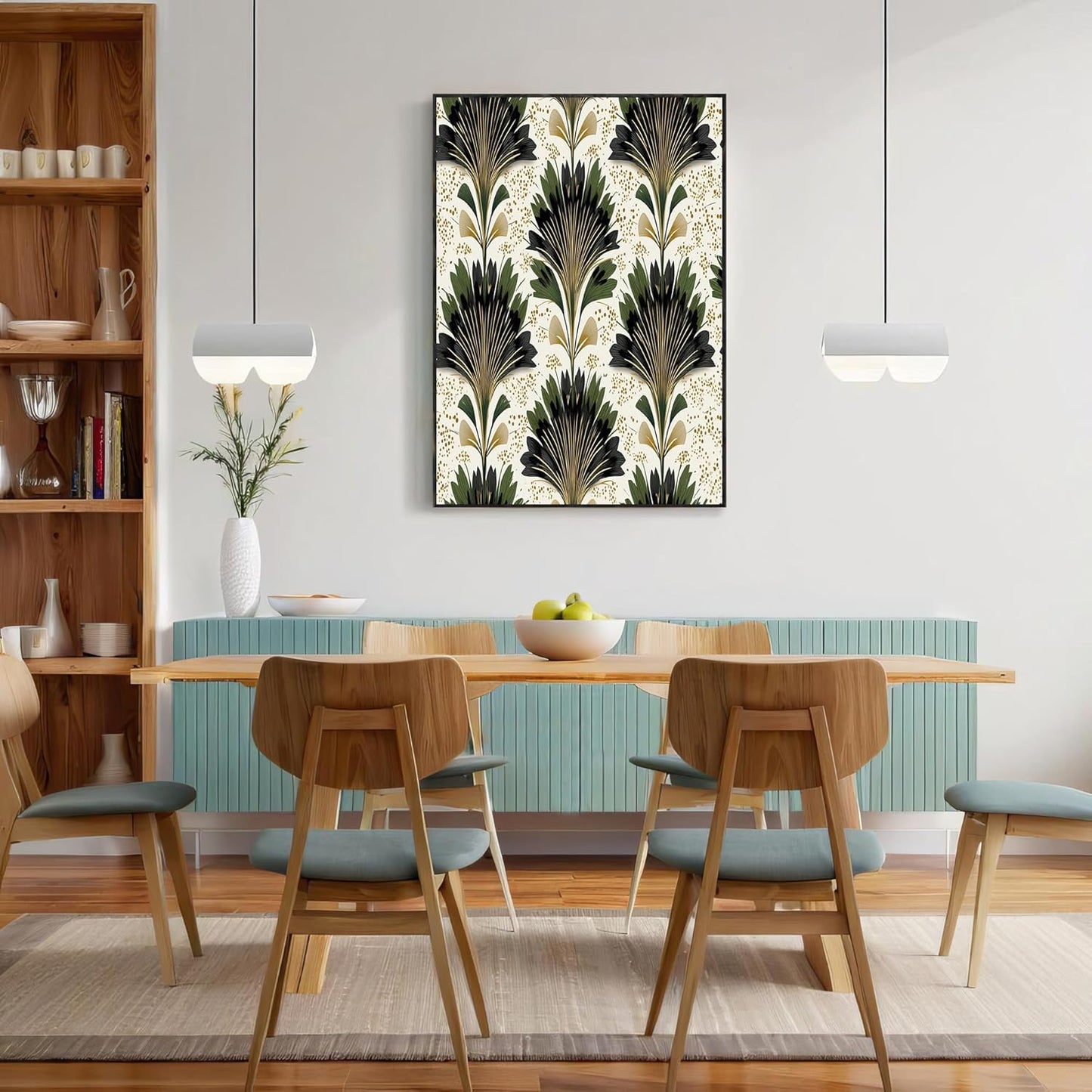 GDJSMIN Art Deco Wall Art, Scalloped Floral Pattern Poster for Reading Room Living Room Decor 12x 16 inch Unframed