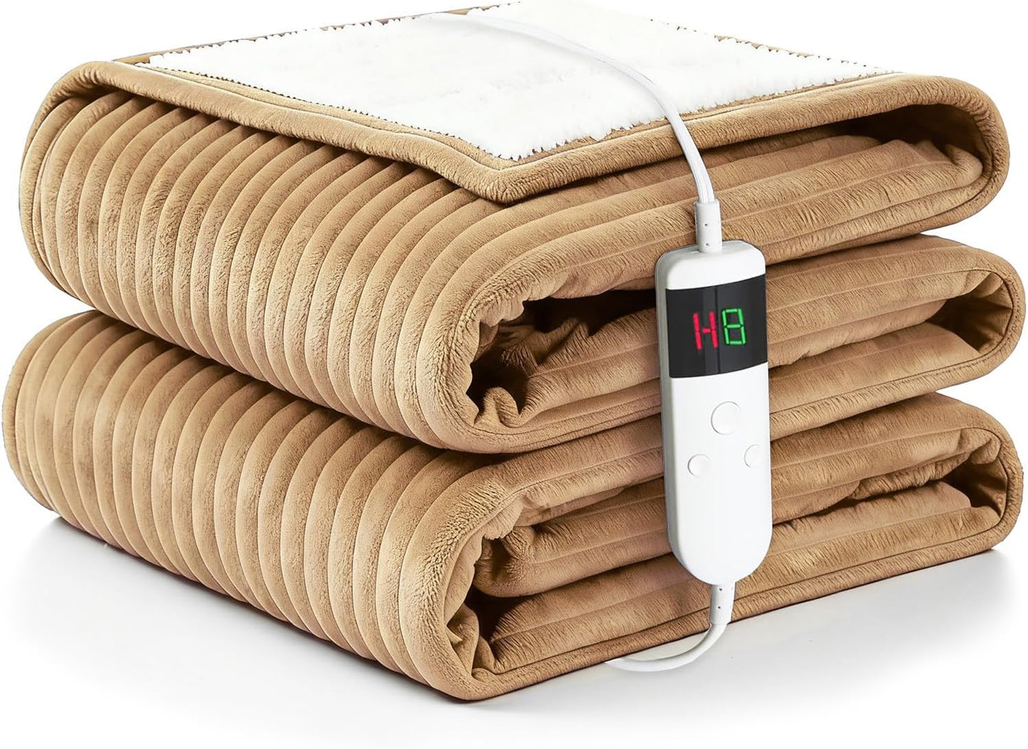 Heated Blanket Electric Throw, Soft Flannel Heating Blanket with 8 Hours Auto Off 10 Fast Heating Levels Machine Washable Sherpa Heated Blanket with Overheating Protection