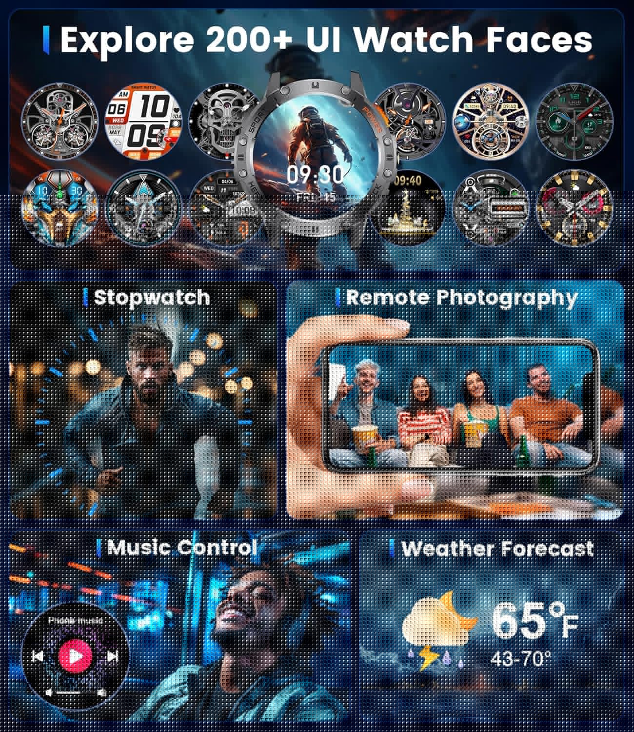LIGE 1.43" AMOLED Smart Watch for Men with Flashlight, Bluetooth Calling, 100+ Sport Modes, 530mAh, IP68 Waterproof Fitness Tracker for Workout, iOS Android Compatible, Black Steel Leather