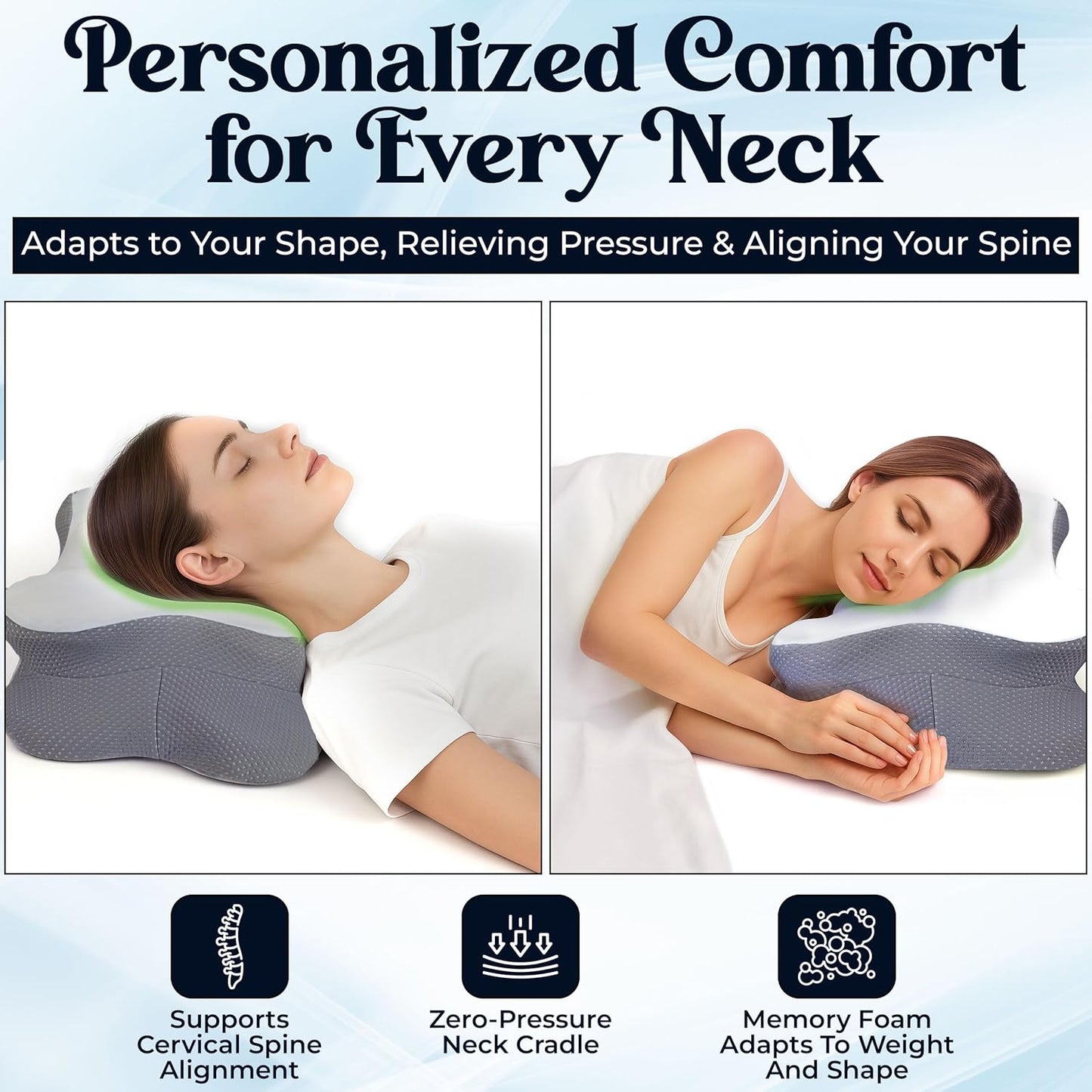 VALTER Cervical Neck Pillow for Pain Relief, Orthopedic Contour Memory Foam Pillow for Back Side Stomach Sleepers, Ergonomic Support for Neck and Armrest