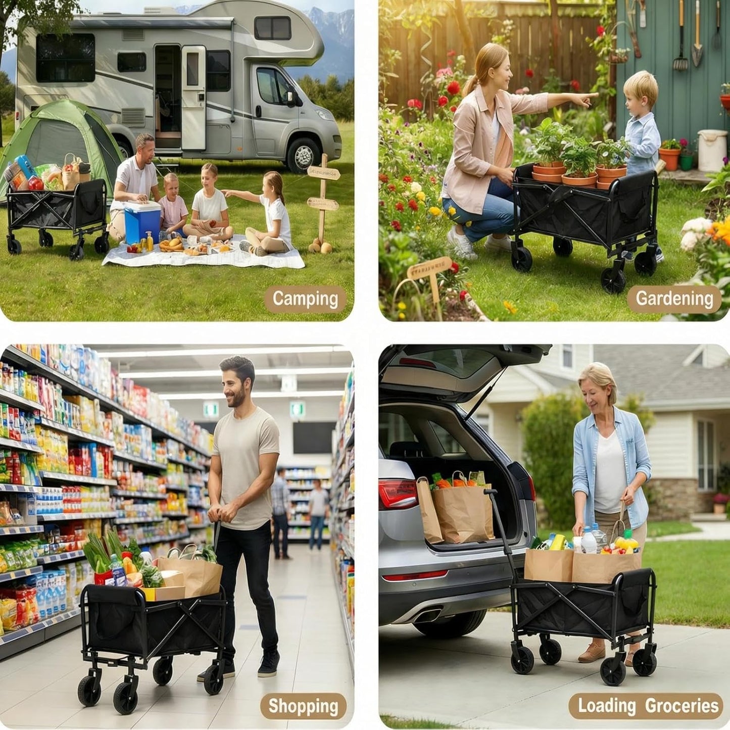 120L Small Collapsible Wagon Cart Foldable Garden Cart with All Terrain Wheels, Large Capacity Utility Wagon for Beach, Camping, Grocery, Shopping, Outdoor Sports