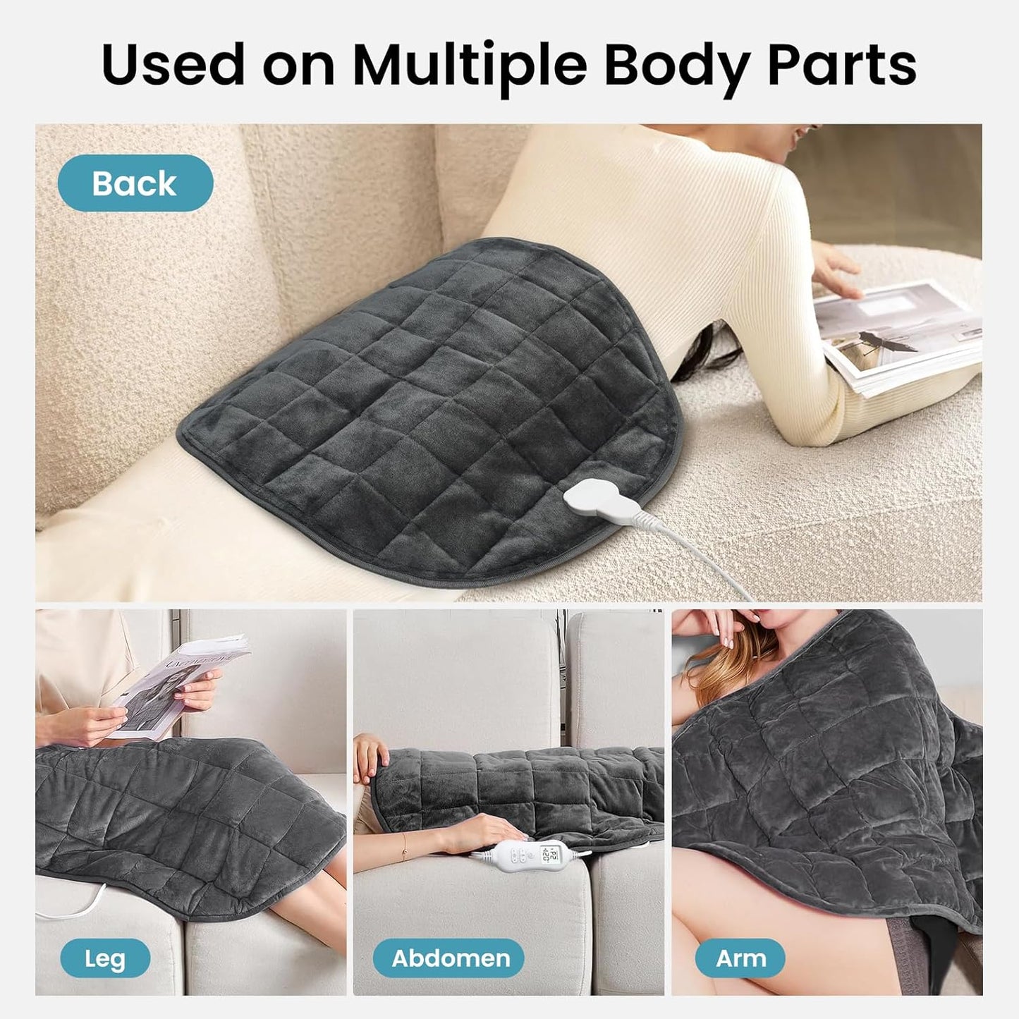NOWWISH 5lbs Weighted Heating Pad for Women, Electric Heated Weighted Blanket with 6 Heat Settings, Timer & Auto Shut-Off, Relief for Period Cramps, Back Pain, Lap, Machine Washable, 29x24 inch, Grey