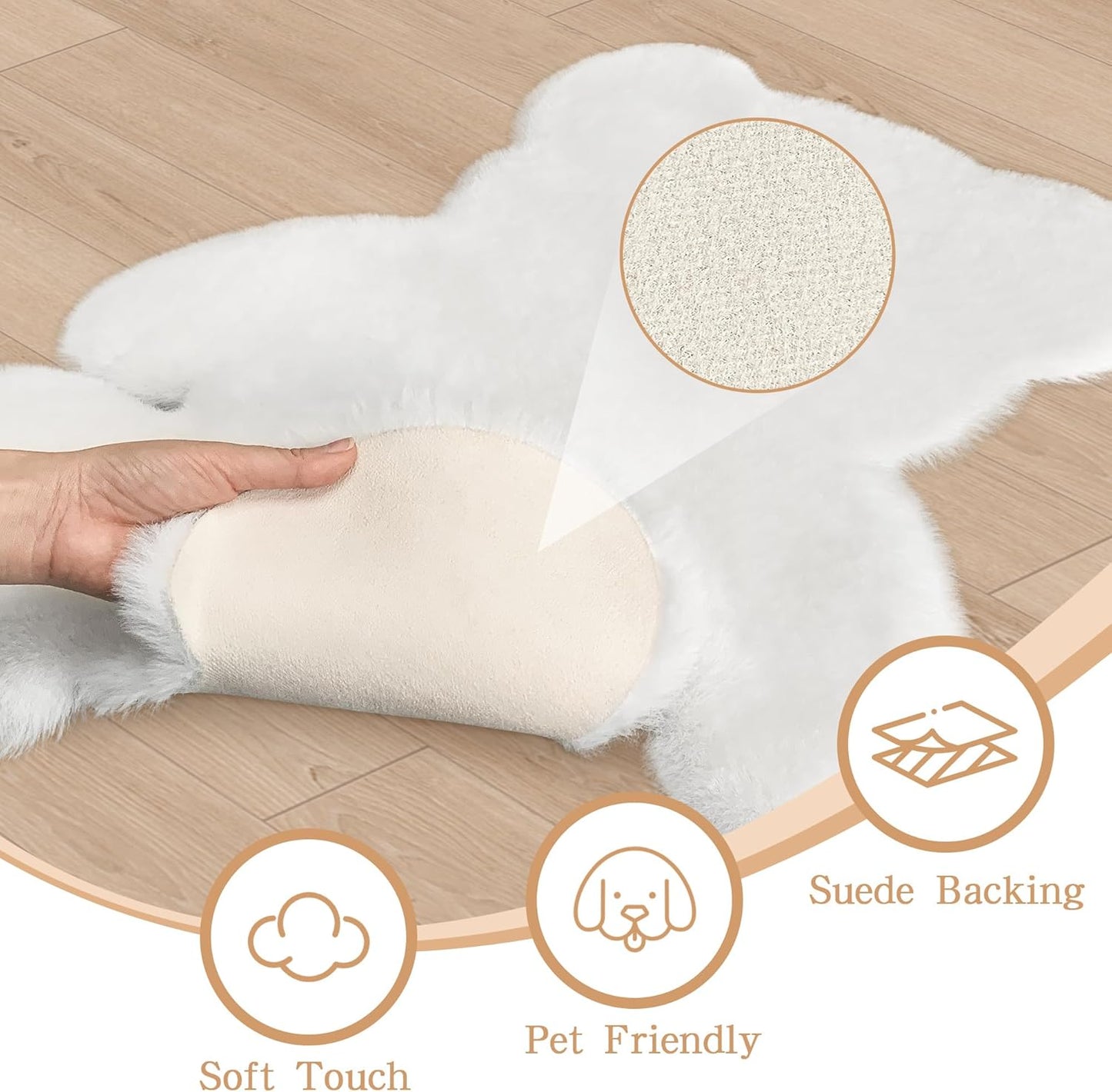 3x3.9ft White Small Bear Shaggy Rug, Soft Fluffy Faux Sheepskin Fur Rug Fuzzy Shag Area Rug Cute Plush Carpet for Nursery Kids Girls Bedroom Room Aesthetic Living Room Home Decor, White