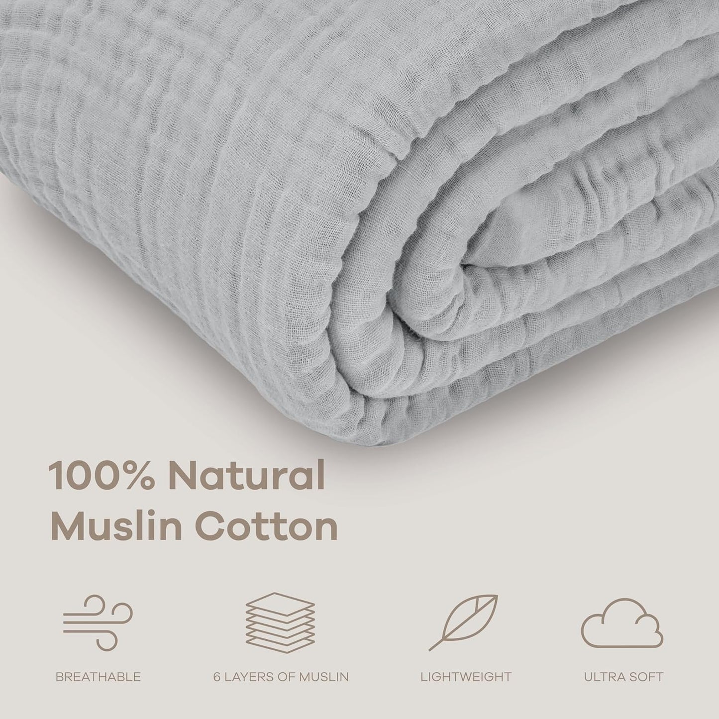Comfy Cubs Muslin Blanket for Adults King 108" x 90" - 6 Layer Soft, Breathable & Lightweight Muslin Adult Blanket - Machine Washable & Designed in The US Bedding for All Seasons -Heather Blue