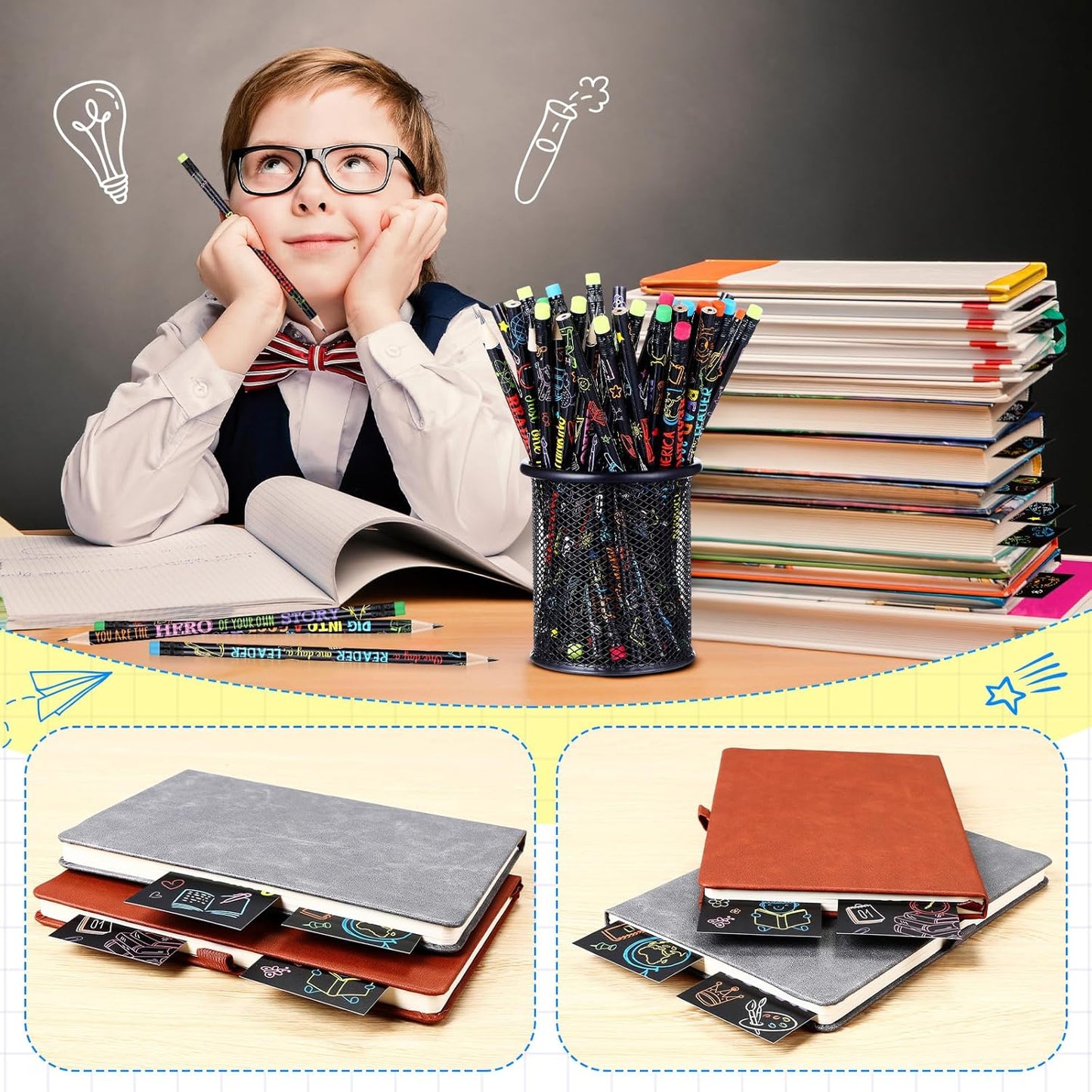 120 Pcs Read Across America Day Gifts for Students: Reading Motivational Bookmarks and Pencils Bulk Set, National Reading Month Teacher Rewards, Classroom School Stationery Party Favors
