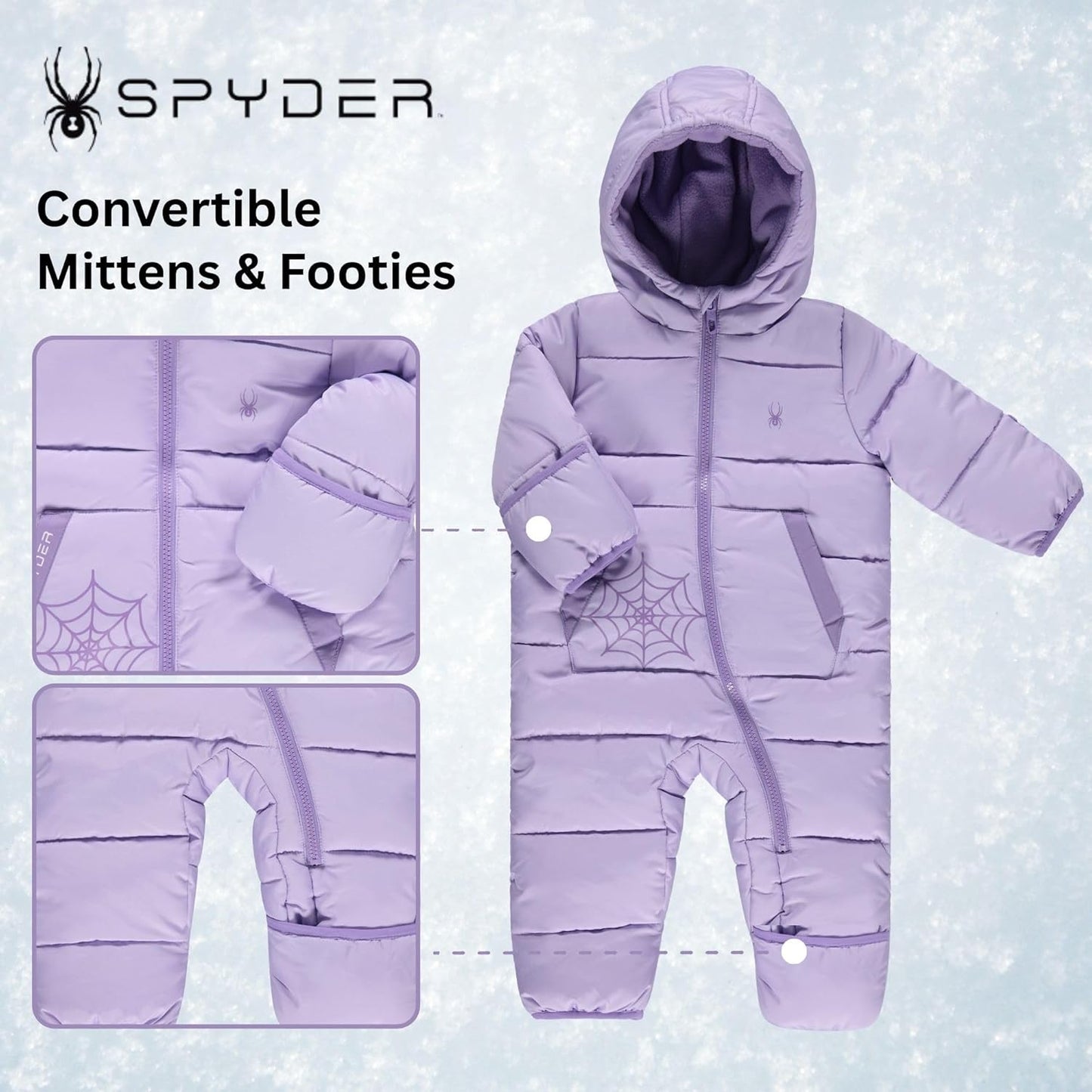 Spyder Baby Snow Suit - Fleece Lined Zip Snow Pram, Baby Snowsuit for Infants for Winter for Boys and Girls, Sizes 0-24M
