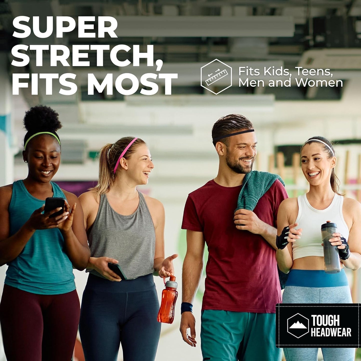 Tough Headwear Thin Elastic Headbands for Men - Sports Hair Head Band for Women & Men - Non Slip Mens Workout Headband - Running or Soccer Headband - 6-Pack