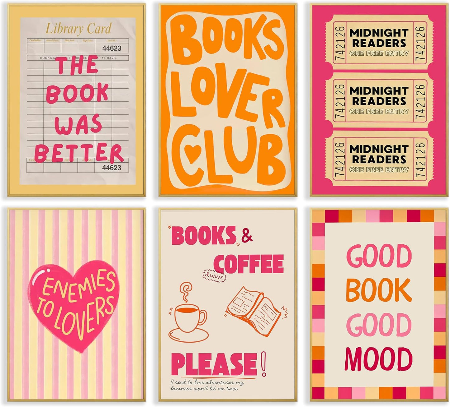 6Pcs Funny Reading Quotes Wall Art Book Reading Painting Pictures Wall Decor Trendy Preppy Book Club Poster Prints Artwork For Classroom Library Cafe Home Decoration 8X10 Unframed