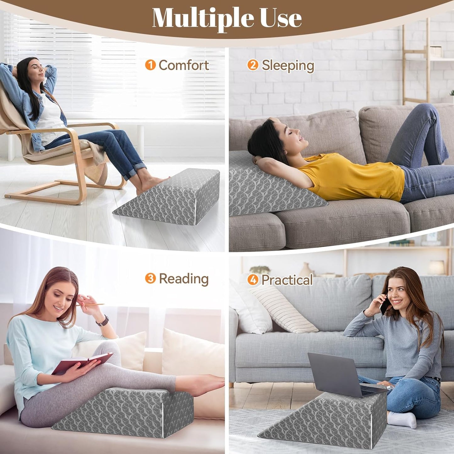 Leg Elevation Pillows,Wedge Pillow for After Surgery, 8" Leg Support Adjustable, Comfort Care for Back Knee Hip Ankles Pain, Memory Foam Knee Pillow for Sleeping Blood Circulation Grey
