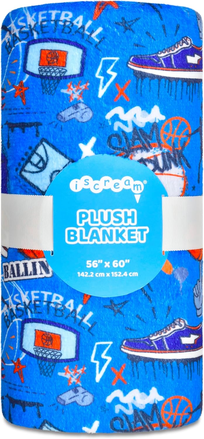 iscream + Corey Paige Designs Bold Print Silky Soft Plush 56" x 60" Premium Fleece Throw Blanket - Slam Dunk