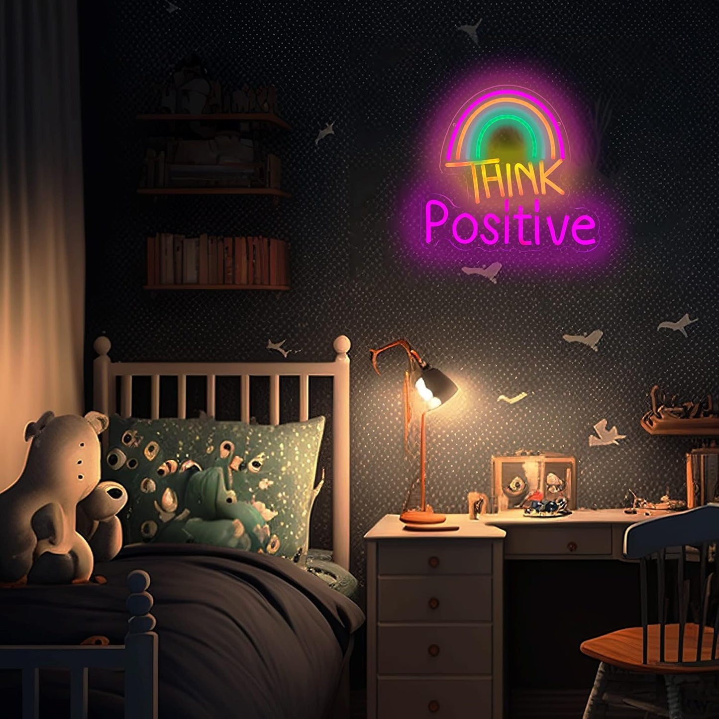 Think Positive Neon Sign, Think Positive Led Rainbow Neon Sign for Wall Decor, Neon Wall Art, USB Powered for Bedroom Decor Man Cave Bar Pub Wedding Christmas Birthday Party Gift (13x12.2in)
