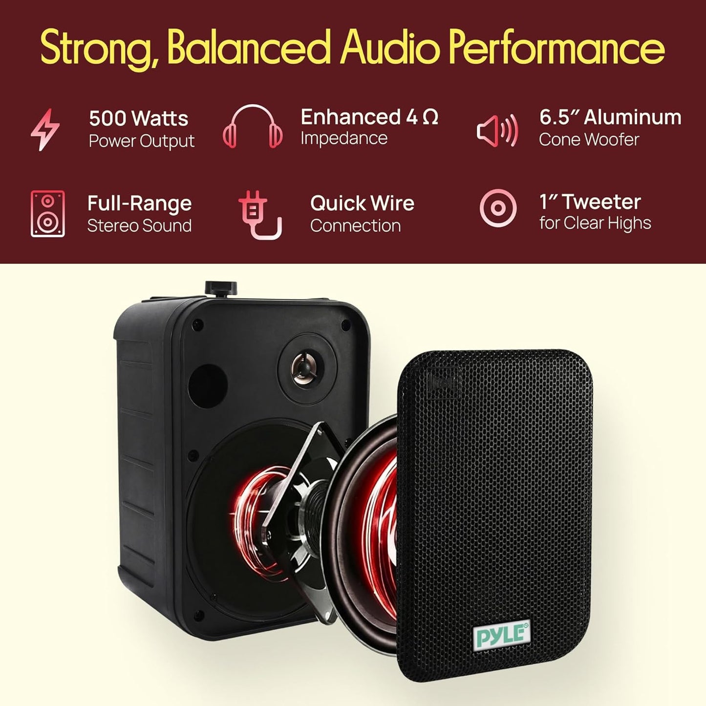 Dual Waterproof Outdoor -Speaker System - 6.5 Inch Pair of Weatherproof Wall / Ceiling Mounted -Speakers Heavy Duty Universal Mount - Use in the Pool, Patio, Indoor - Pyle PDWR50B (Black)