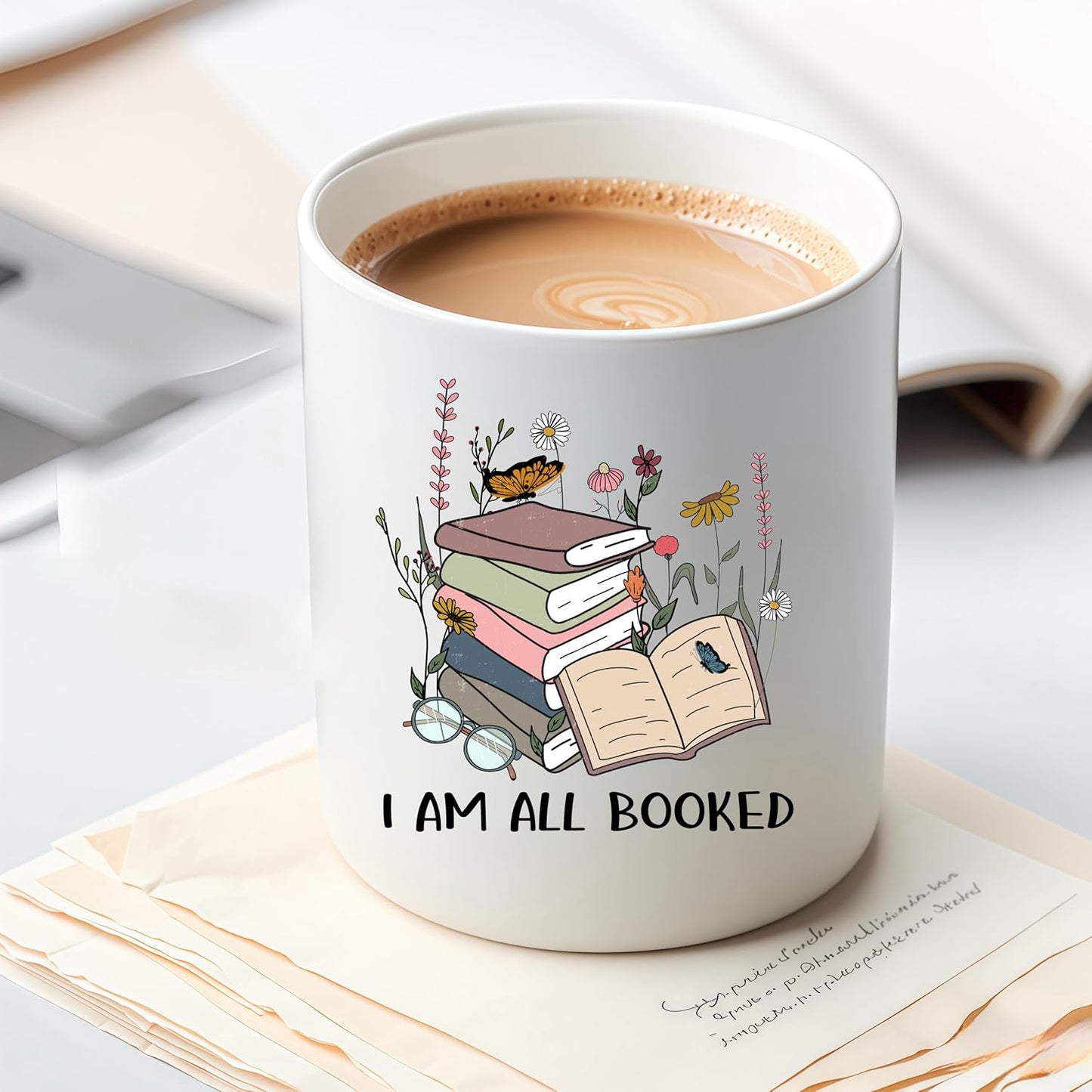 Book Lovers Gifts,Bookish Reader Gift, I Am All Booked 11 Oz Ceramic Coffee Mug Cup Water Cup, Book Club Party Gift Ideas,Water Cup for Readers Bookworms (Booked)