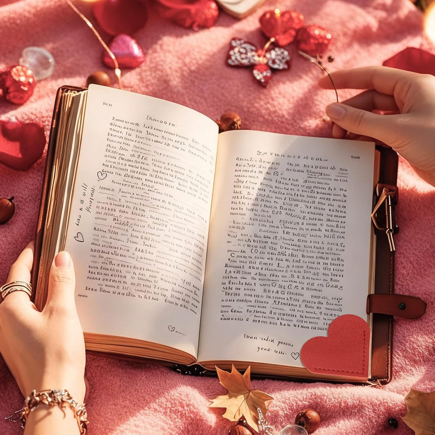Skyygemm 12 Pcs Galentine's Day Leather Heart Bookmarks Valentine's Day Red Pink Corner Page Bookmark for Reading Book Holder Markers Book Lovers Gifts Accessories for Women Teachers