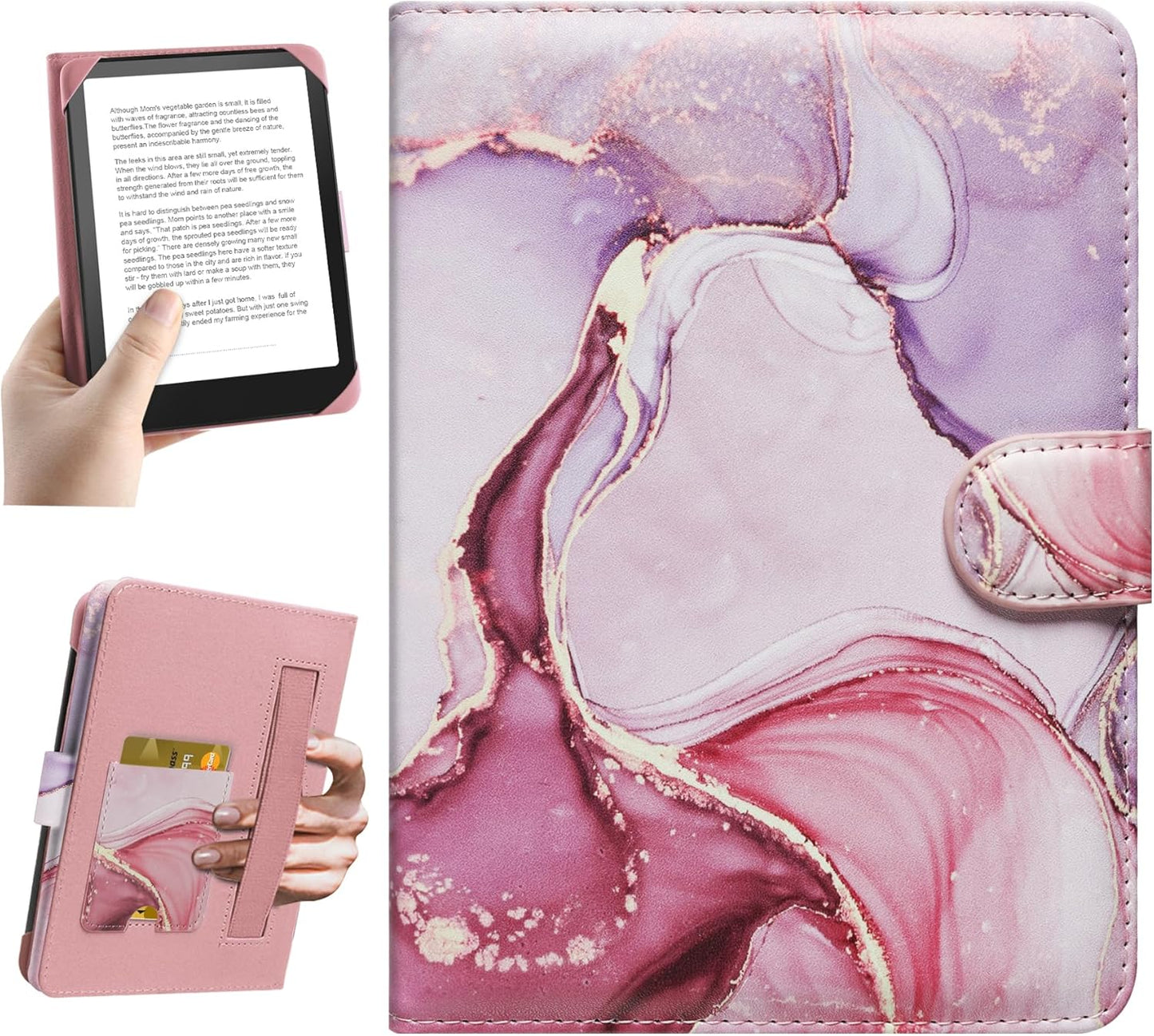 Universal Case for 6.8-7'' Kindle eReader Compatible with Paperwhite/Pocketbook and Tolino/Kobo Clara 2E/Kobo Clara HD,6.8" -7'' eReader Protective Cover with Built-in Card Slot,Dali Pink