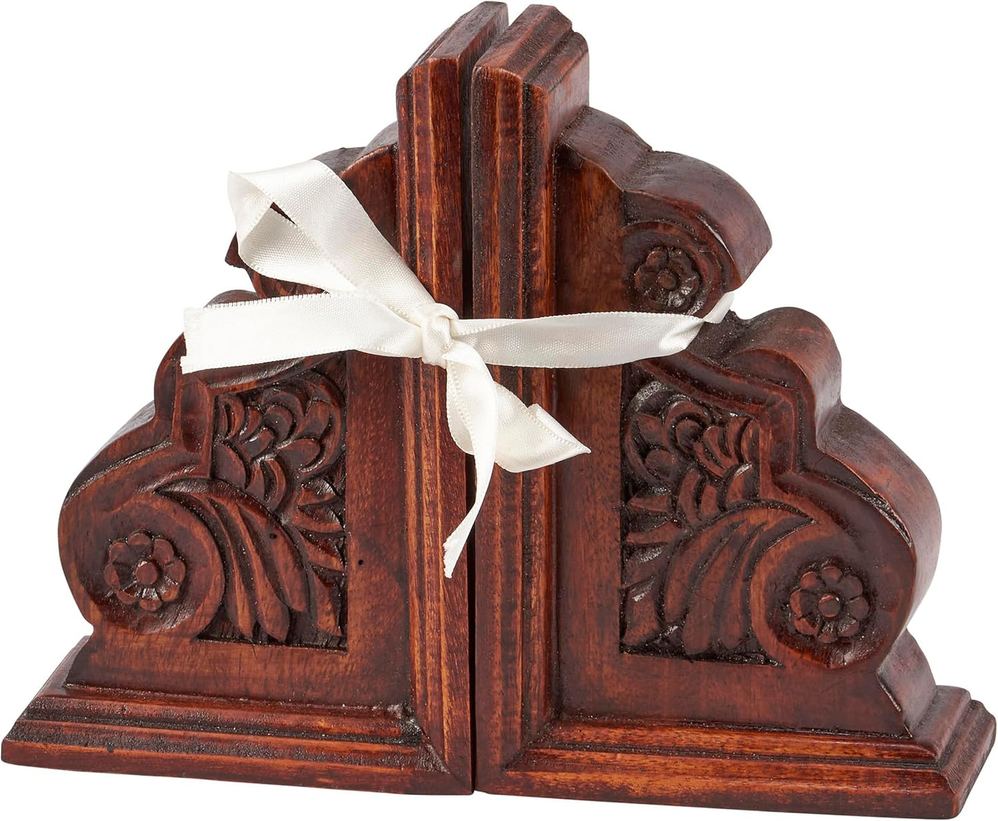 Wooden Classic Bookend Set from Primitives by Kathy, Dark Academia Home Décor, Gifts for Book Readers, Non Slip Rubber Feet on Bottom, Bookish Accessories, 7 by 9 by 2 Inches, Natural Wood