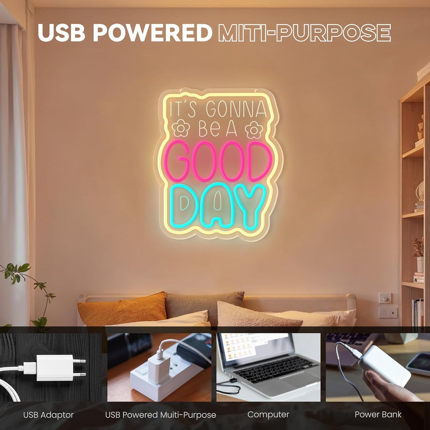 Neon Sign, It's Gonna Be A Good Day Neon Signs for Wall Decor, Dimmable Acrylic Neon Lights for Living Room Bedroom Playroom Restaurant Bar Pub Club Hotel Commercial Streets Party Decorations