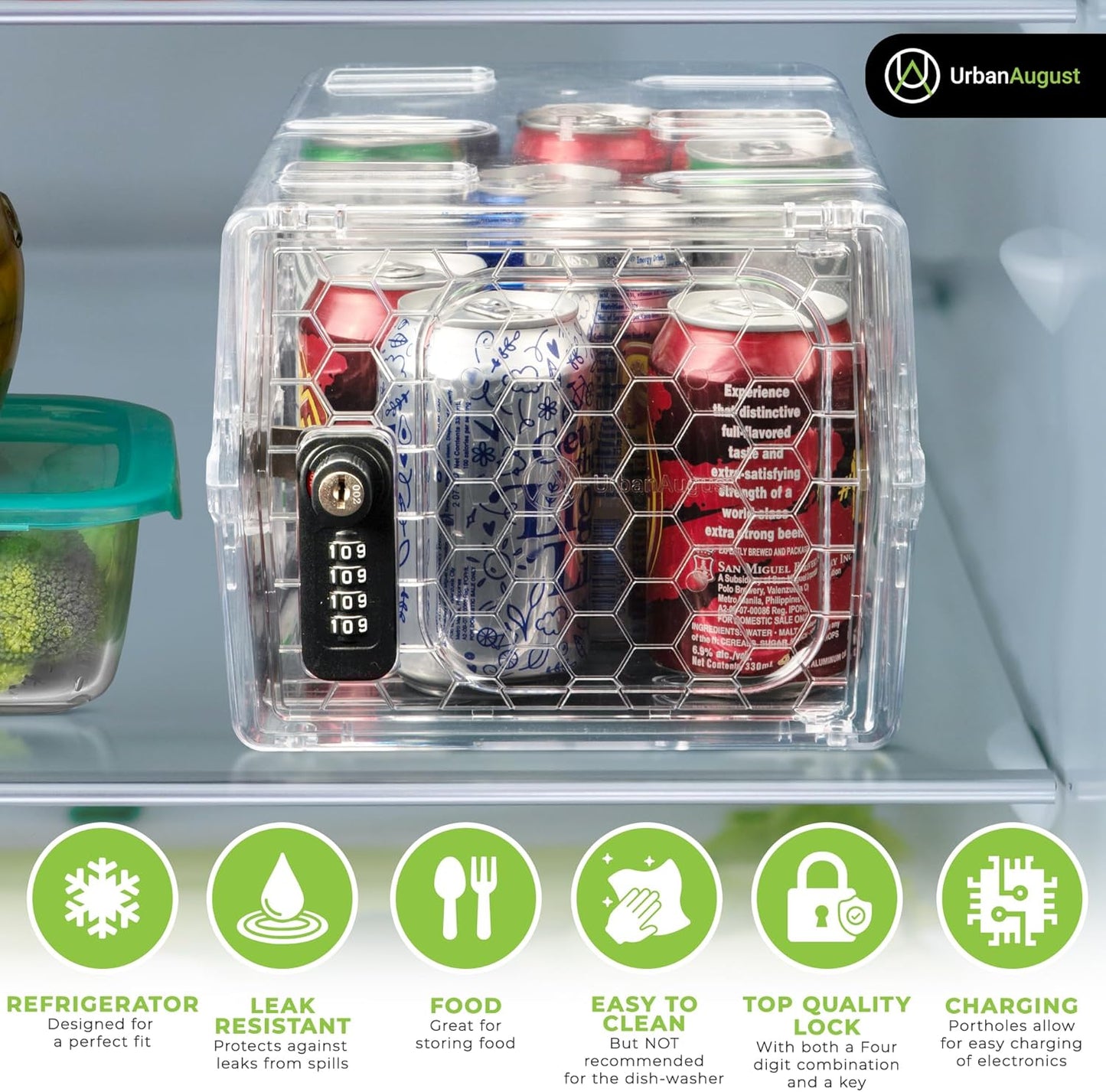 Urban August Lock Box For Food & Medicine - Dual Combination & Keyed Lock Box - Made of Industrial-Grade Plastic - One Size (Clear)
