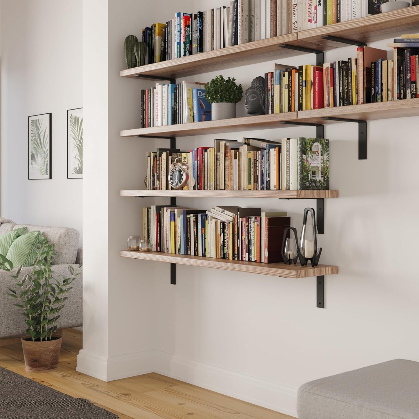 Wallniture Cervo 48" x 10" Rustic Wall Mounted Floating Shelves, Wall Bookshelf for Living Room Decor, Kitchen Shelves, Floating Shelf, Set of 3, Burnt