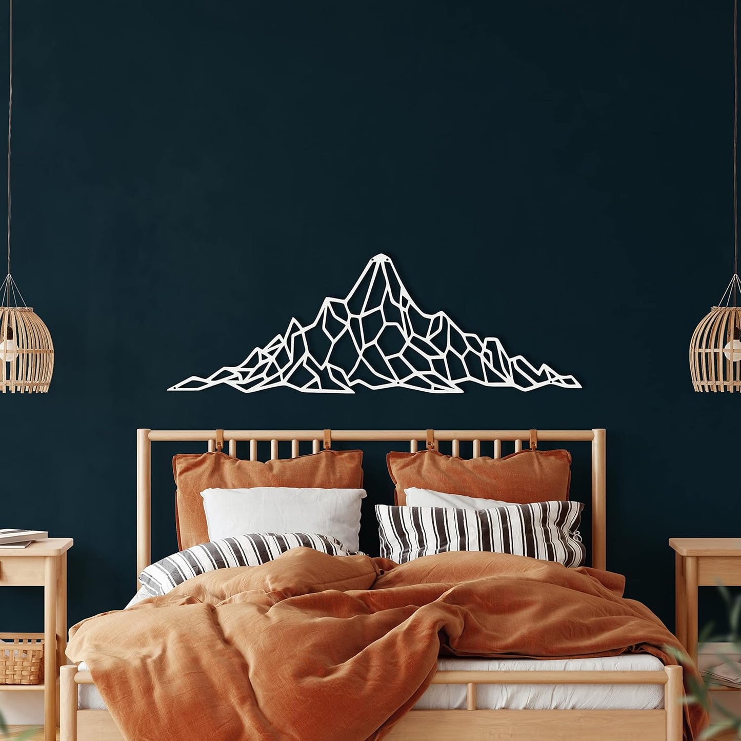 Metal Wall Decor, Geometric Mountain,Home Living Room Decor, Wall Sign, Metal Wall Art, Interior Decoration, Indoor Outdoor Hangings, White (60x21cm)