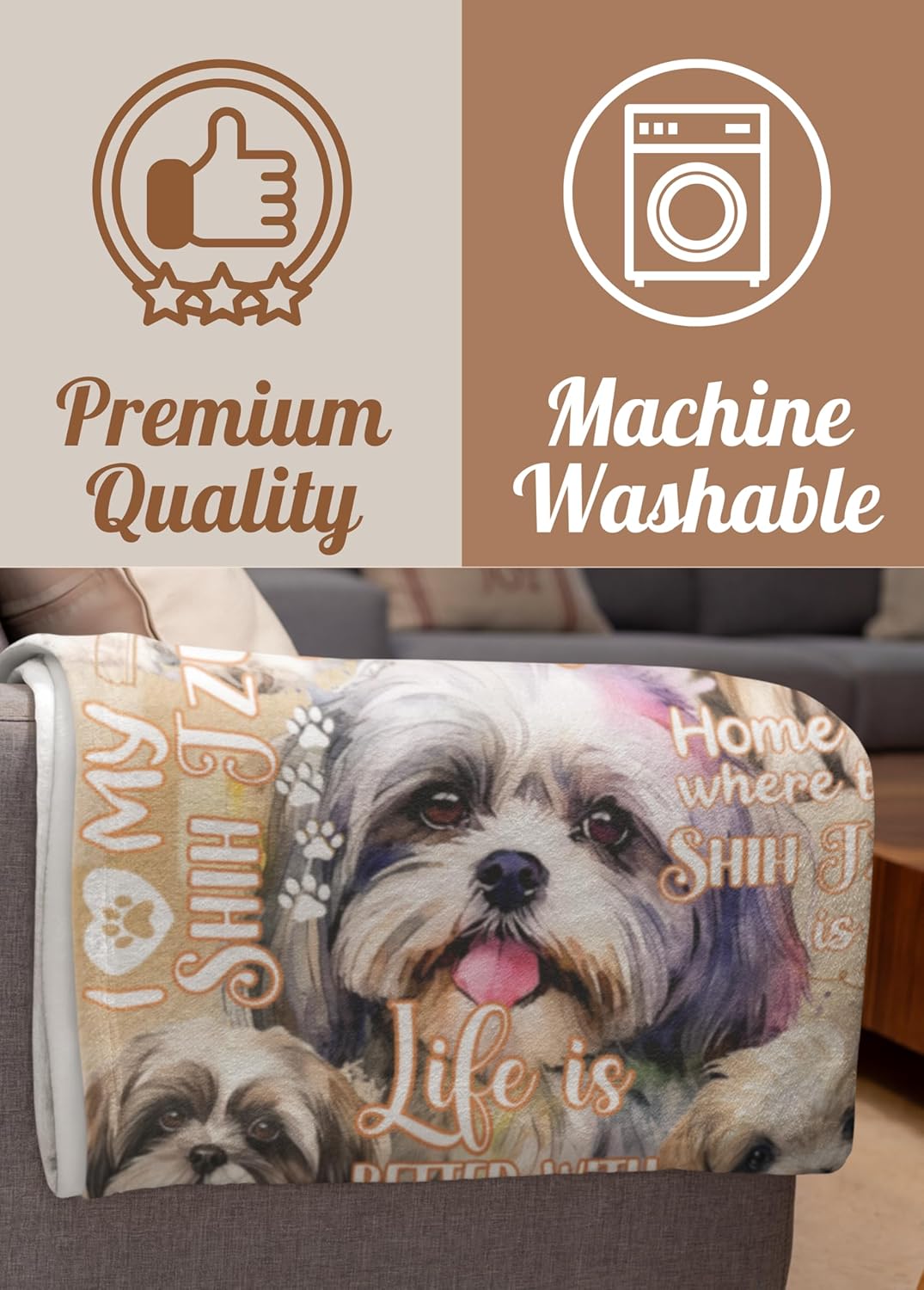 Shih Tzu Gifts for Women, Shih Tzu Flannel Blanket Throws for Dog Mom Dad, 50 x 65 inches, Perfect for Birthday Christmas Thanksgiving Mother's Day Father's Day
