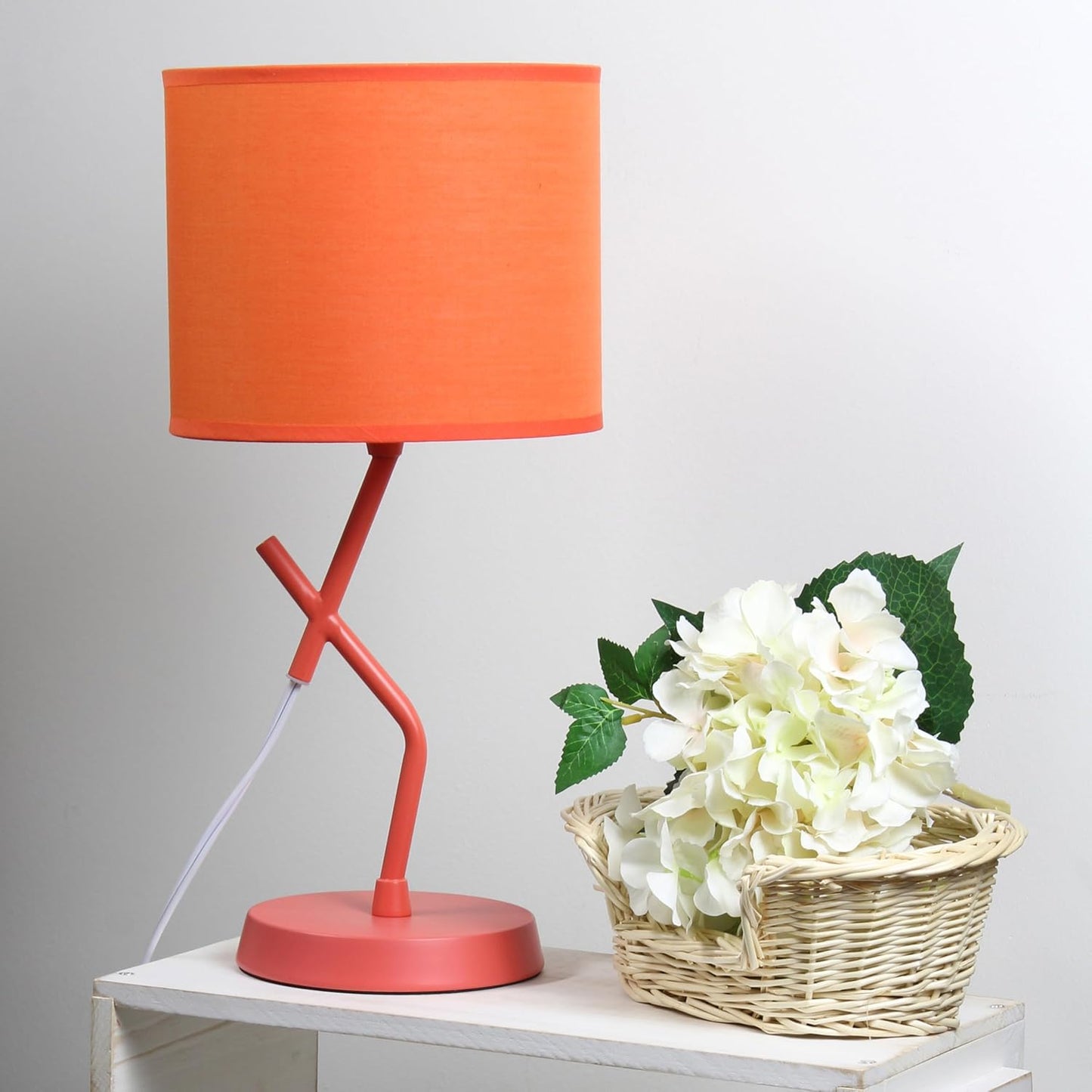 Simple Designs LT1172-ORG 17.13" Metal and Modern Abstract Table Lamp with Drum Fabric Shade, Bedroom, Office, Living Room, Dorm, Side Table, Orange