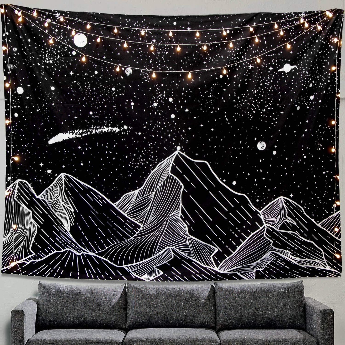 Zussun Black and White Tapestry Starry Night Mountain Tapestries for Bedroom Aesthetic Moon and Stars Tapastry's Wall Hanging Dark Nature Forest Wall Tapestry for Living Room Dorm (Dark, 80'' × 60'')