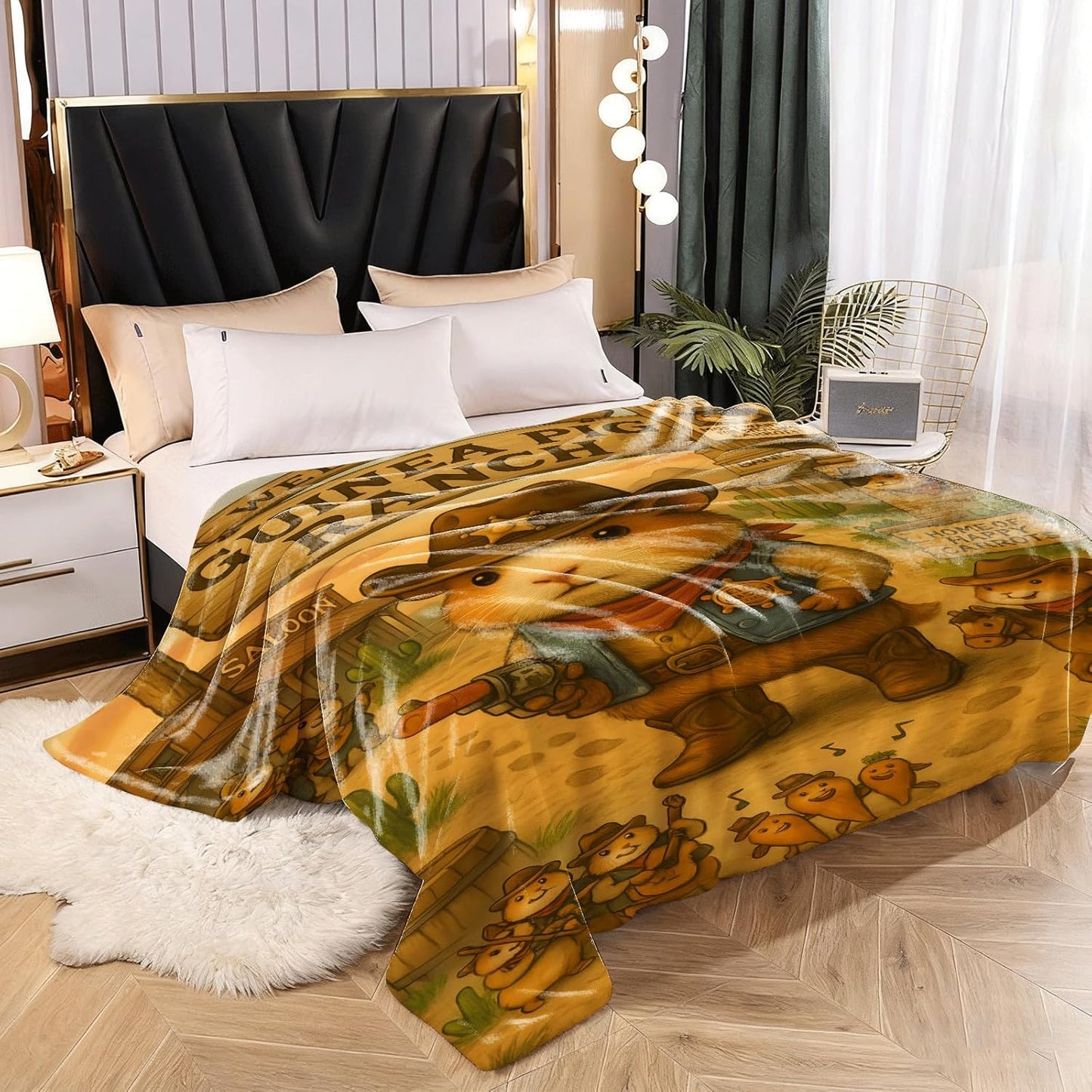 Guinea Pig Blanket 50x60 – Flannel Fleece Throw, Cute Western Sheriff Cavy Print, Cozy Sofa Bed Decor, Animal Lover Gift, Machine Washable
