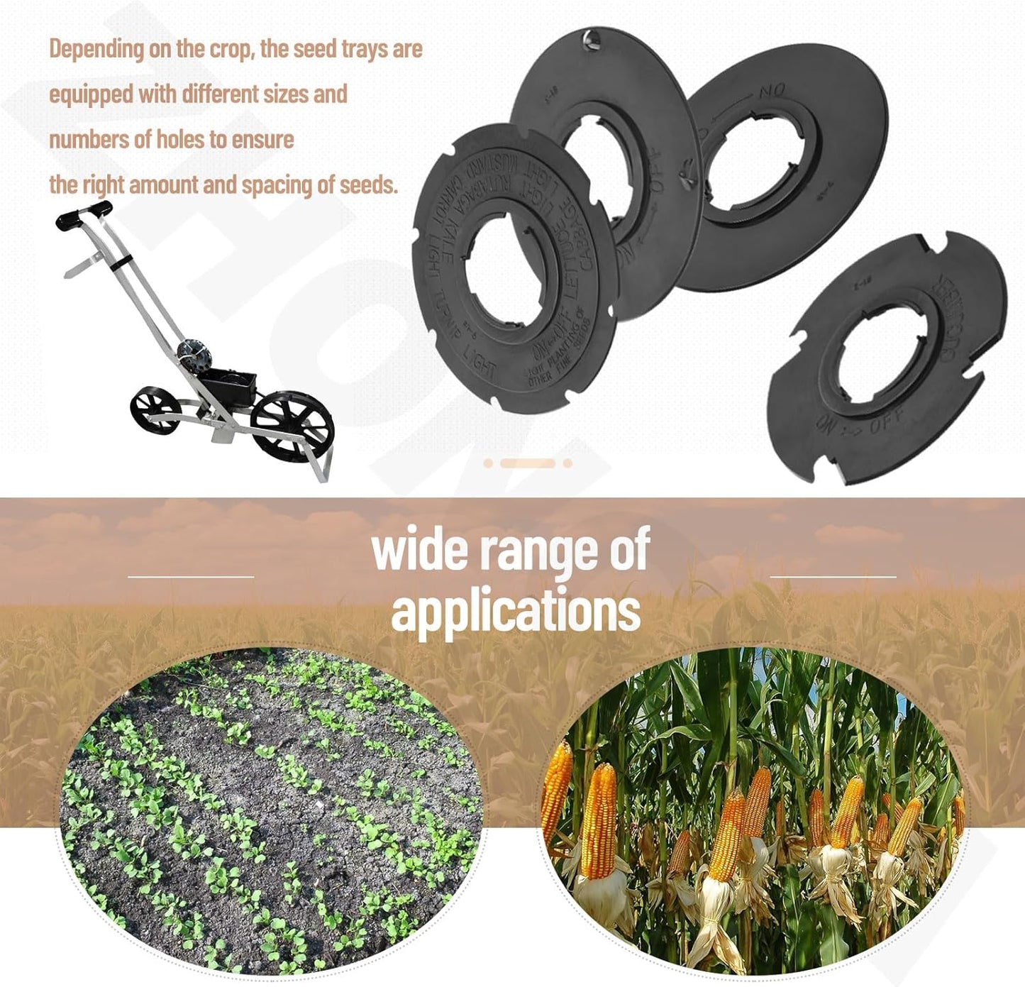 12 Set Standard 60010 60009 Optional Seed Plate set for Earth Way 1001-B Garden Seeder, Contains Light Carrot Lima Bean Popcorn Cucumber Popcorn Seed Plate, Broccoli & Blank Customizable Seed Plate