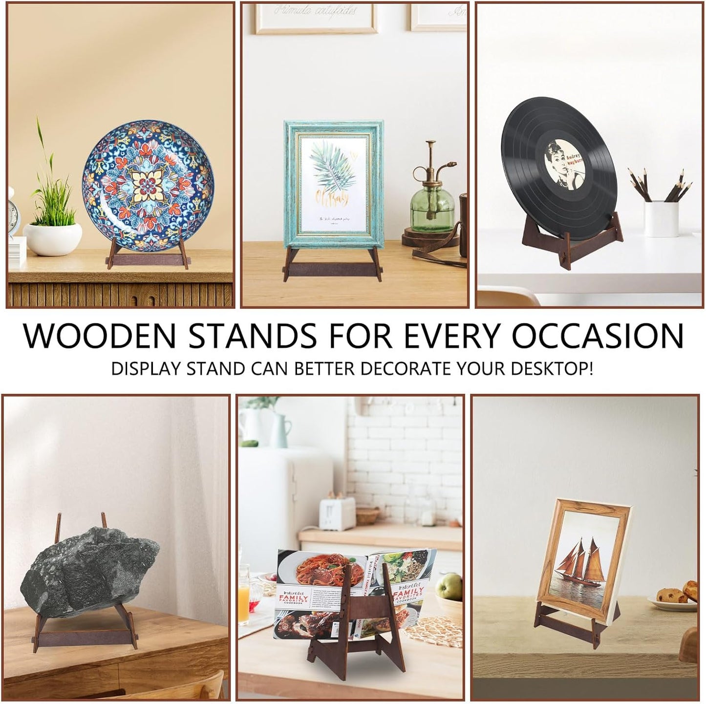 Plate Stands for Display,6 Inch wooden Plate Holder Display Stands,Frame holder stand for Book, Picture,plaque, Decorative Plate, Photo and Platter, Tabletop Art.(2 Pack )