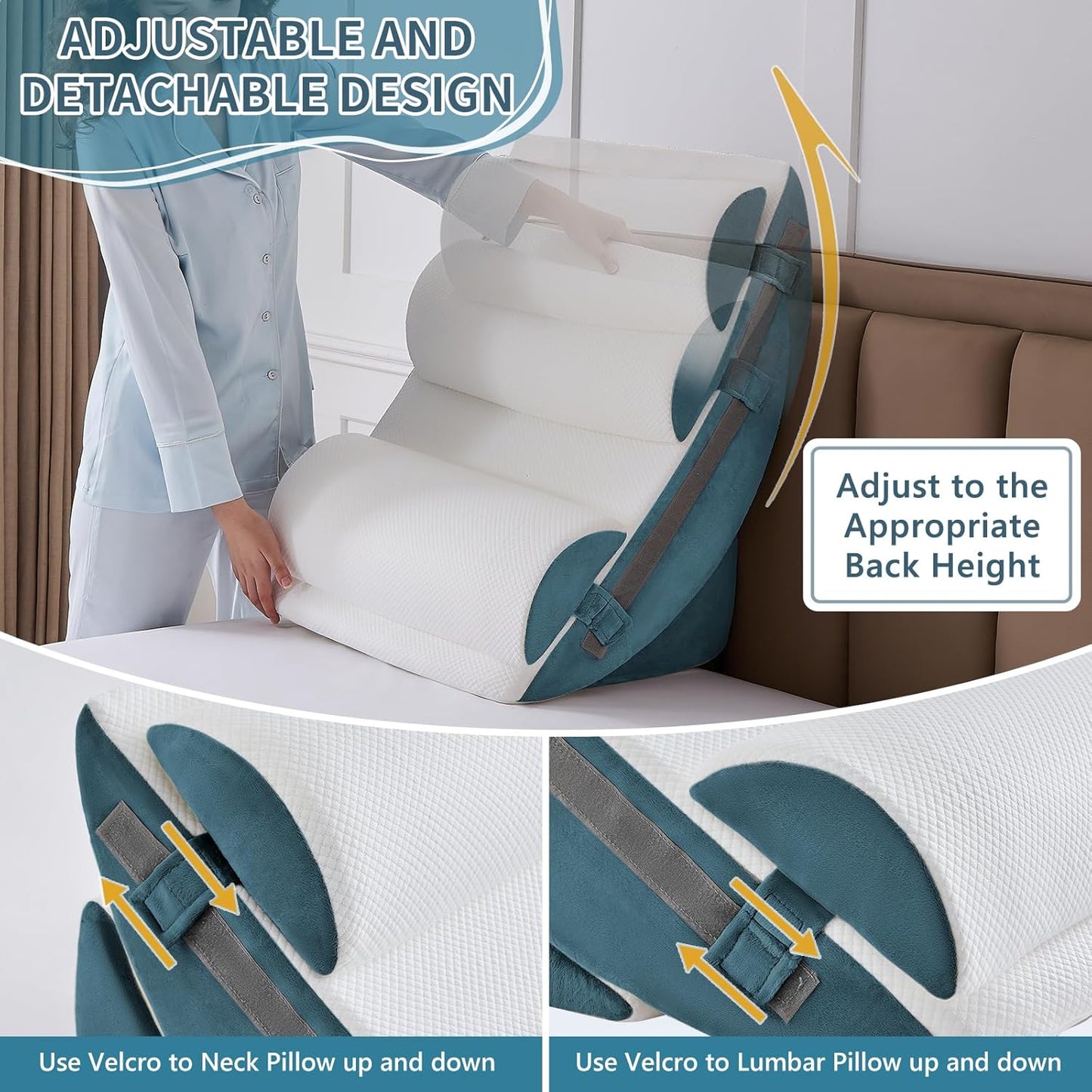 9PCS Wedge Pillow Set for After Surgery Recovery, Adjustable Memory Foam Neck Pillow, Foam Leg Pillow, Relieves Neck, Leg Pain, Sleep Apnea, and Functions as a Reading Pillow Blue