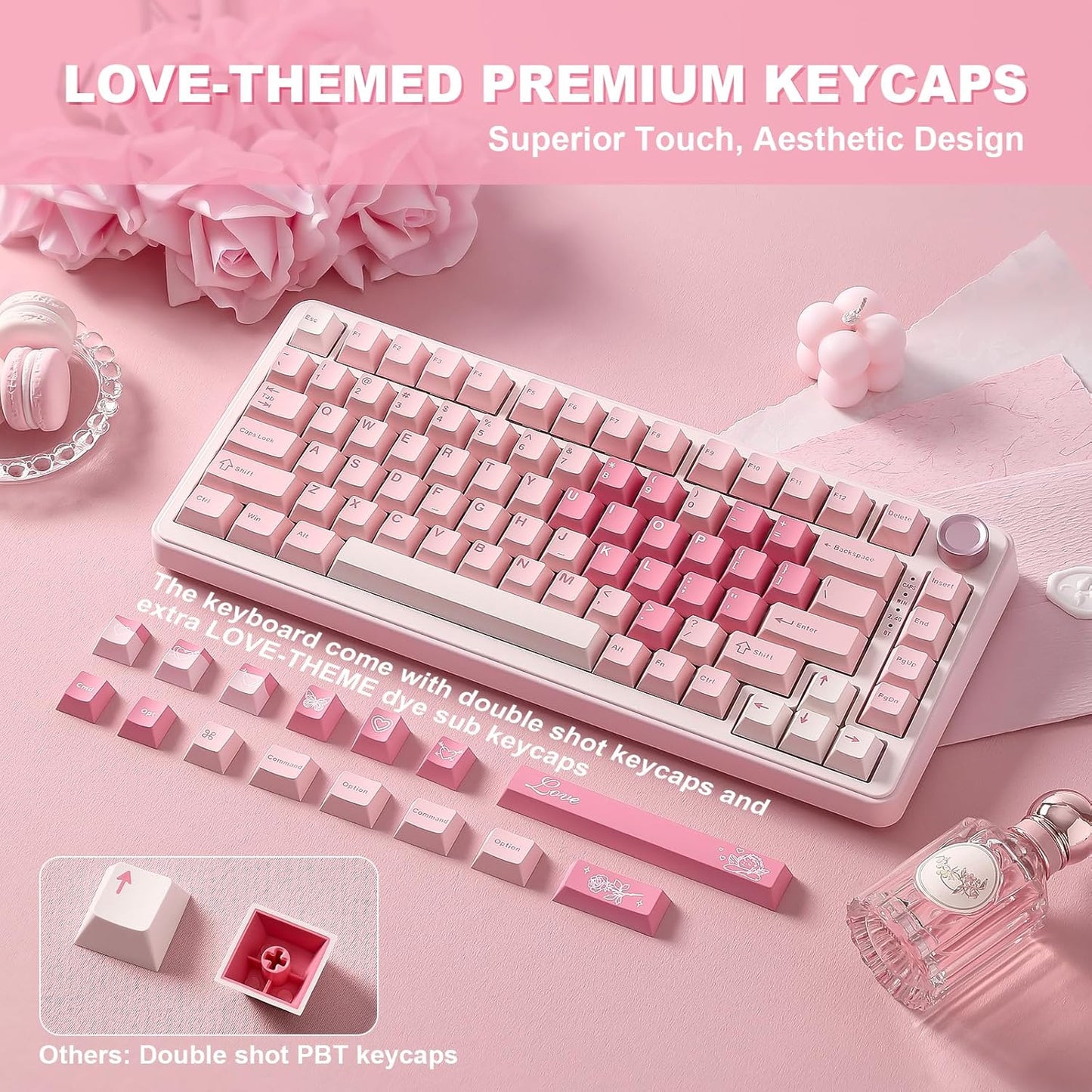 YUNZII B75 PRO Wireless Mechanical Keyboard,75% Layout with Knob,Hot Swap Gasket Custom Structure,Creamy Pre-lubed Switches,RGB Backlit,Bluetooth/Type-C/2.4G for Win/Mac(Milk Switch,Pink)
