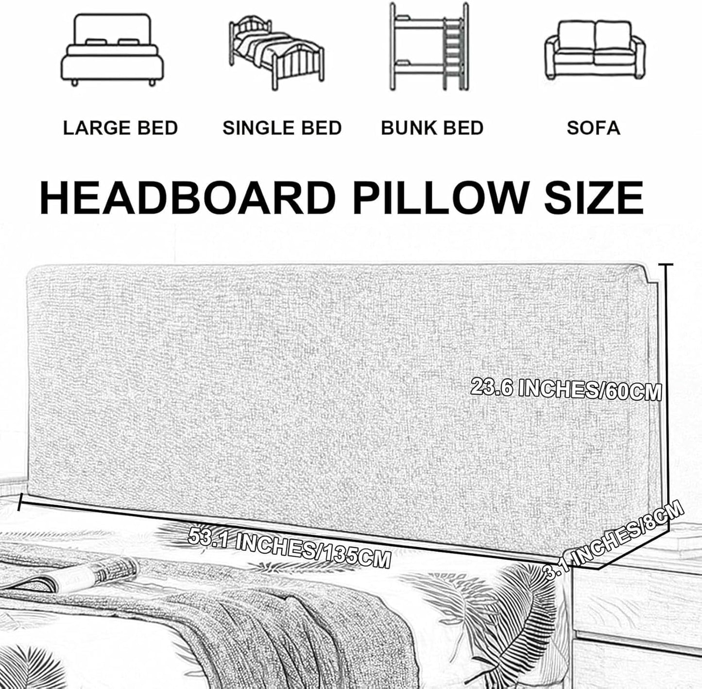 Blue,Paste/75x23x3In,Rectangle Pillow Linen Headboard Upholstered Large Bed Backrest,Solid Color Wedge Cushion Lumbar Support Pillow Sofa Bed Bunk Bed Bedside Pillow
