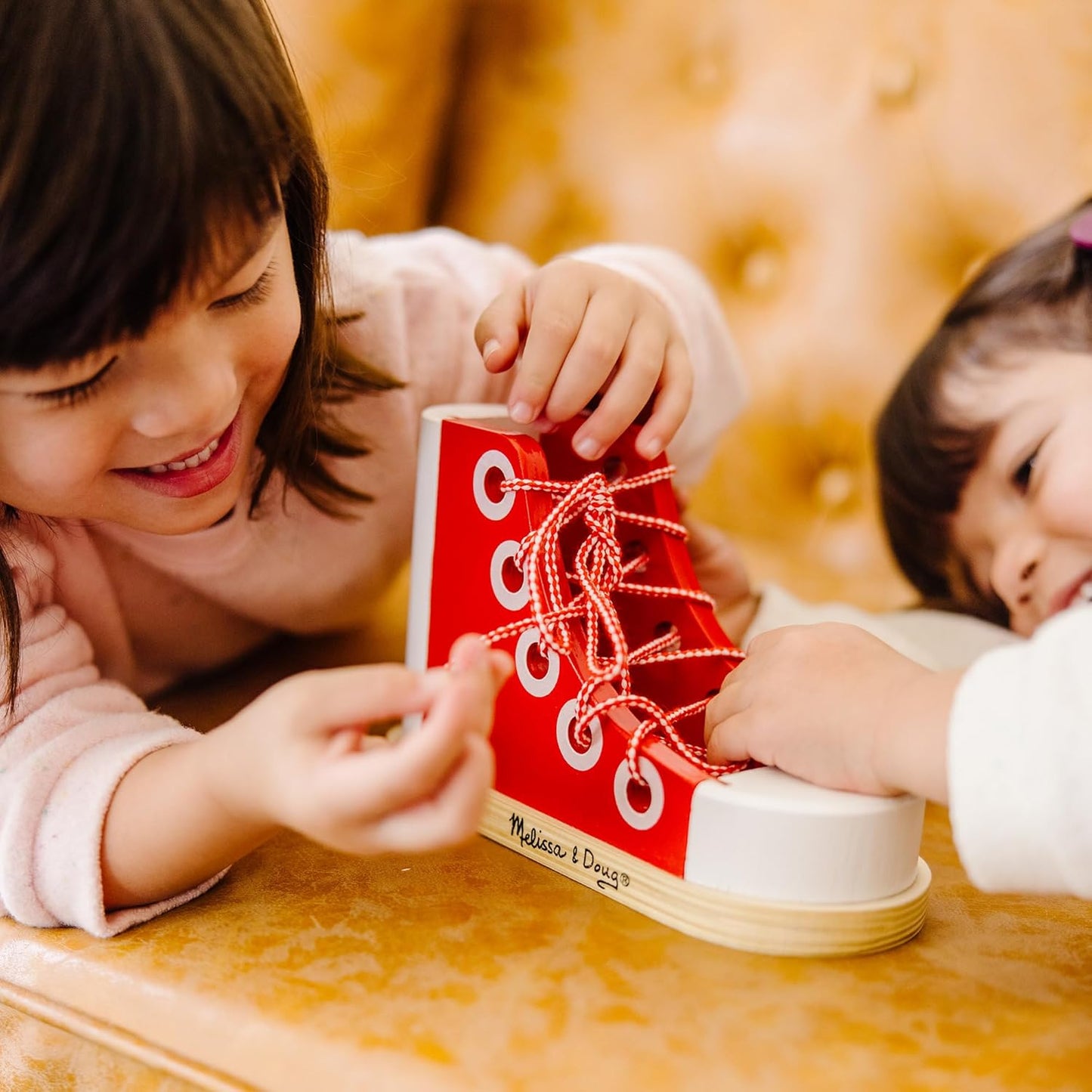 Melissa & Doug Deluxe Wood Lacing Sneaker - Learn to Tie a Shoe Educational Toy